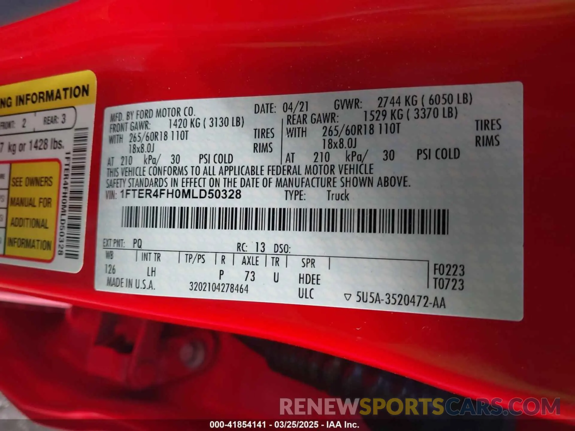 9 fotografías del automóvil dañado 1FTER4FH0MLD50328 FORD RANGER 2021