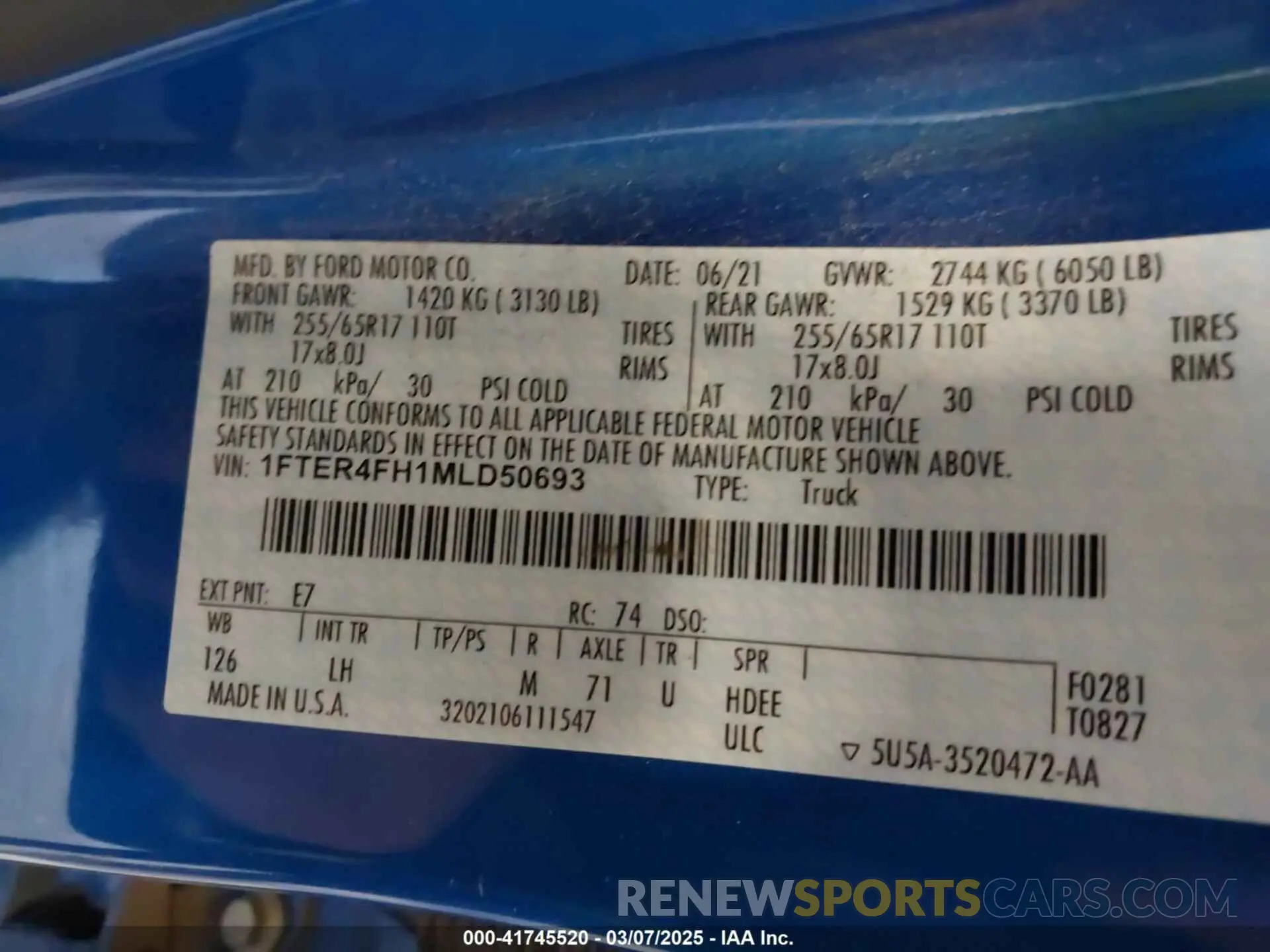 9 fotografías del automóvil dañado 1FTER4FH1MLD50693 FORD RANGER 2021
