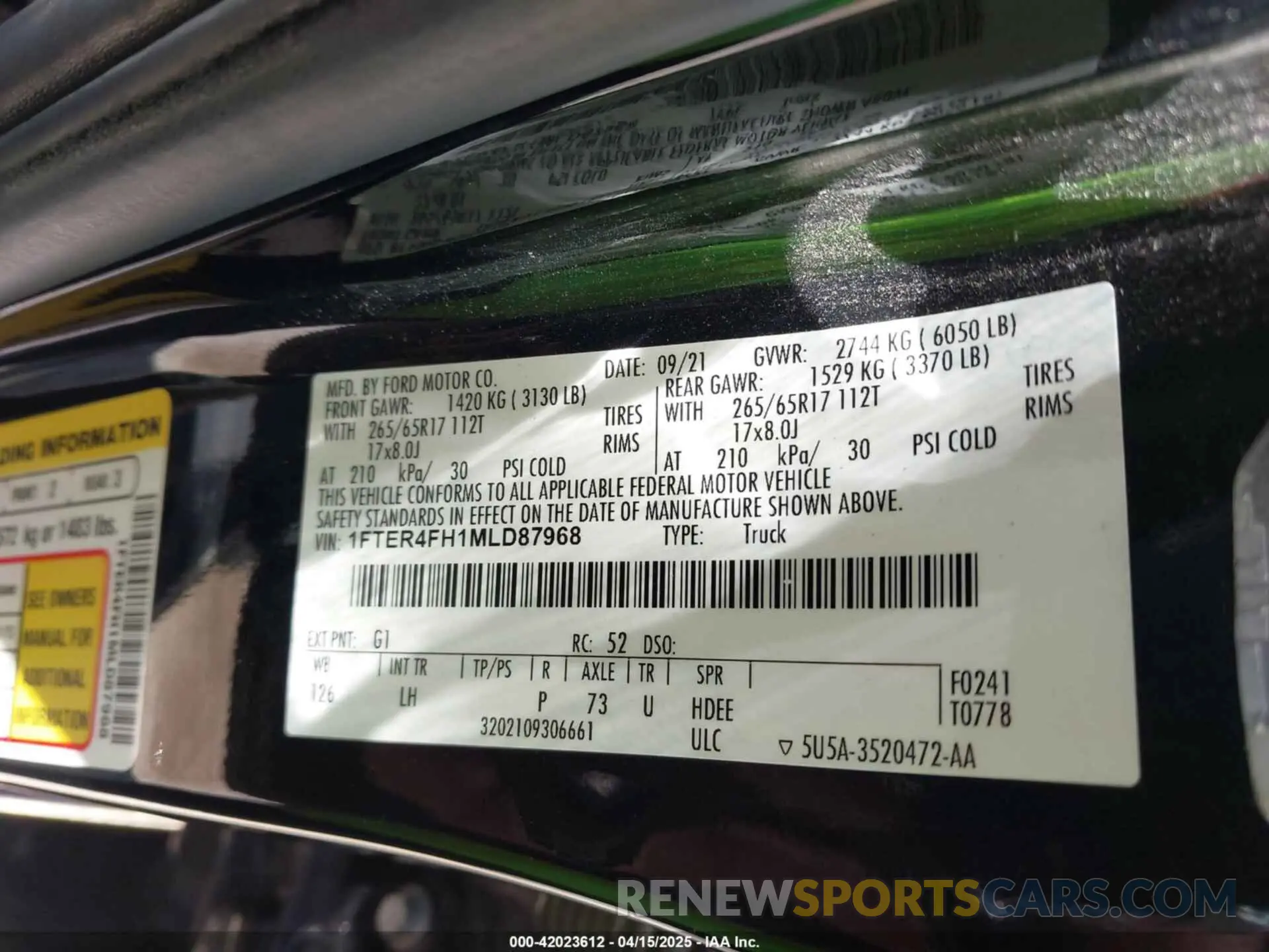 9 fotografías del automóvil dañado 1FTER4FH1MLD87968 FORD RANGER 2021