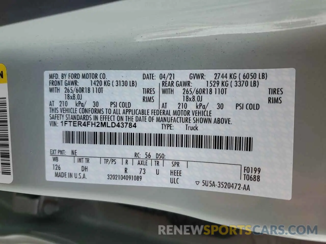 14 fotografías del automóvil dañado 1FTER4FH2MLD43784 FORD RANGER 2021