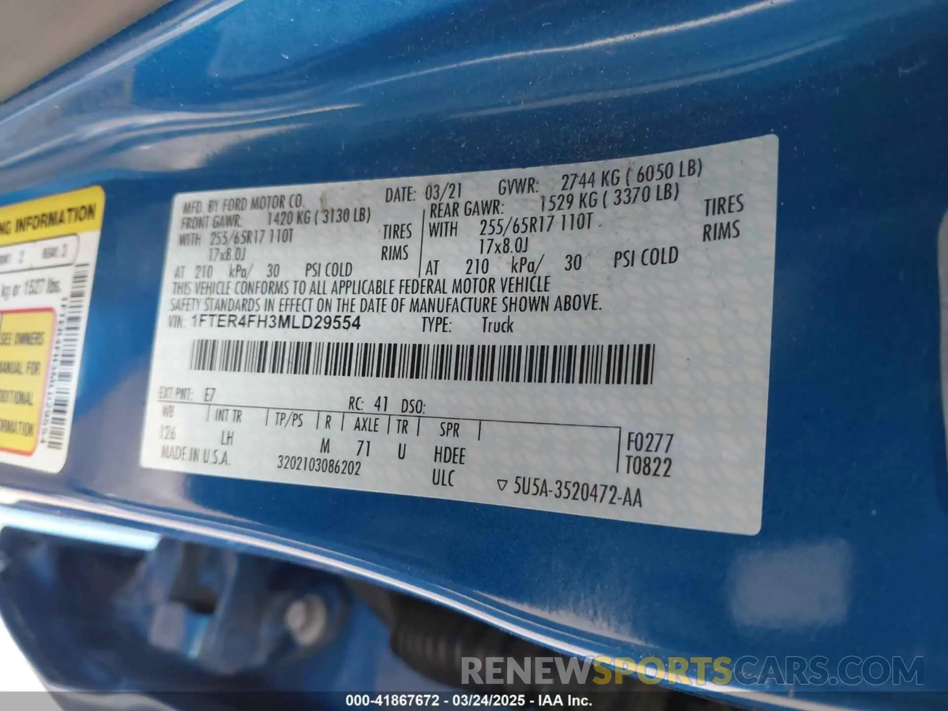 9 fotografías del automóvil dañado 1FTER4FH3MLD29554 FORD RANGER 2021