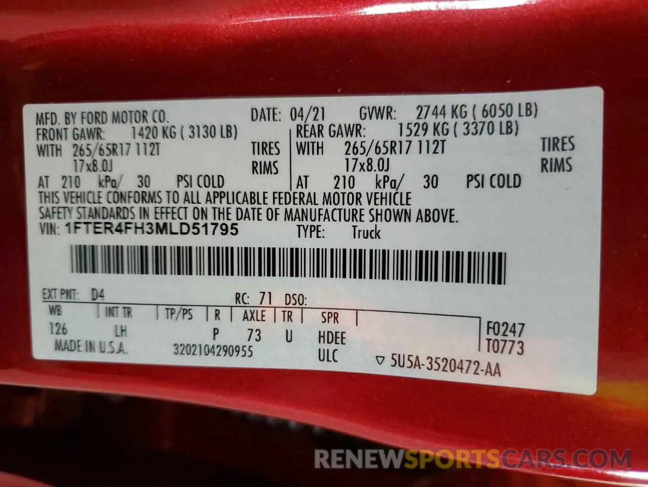 13 fotografías del automóvil dañado 1FTER4FH3MLD51795 FORD RANGER 2021