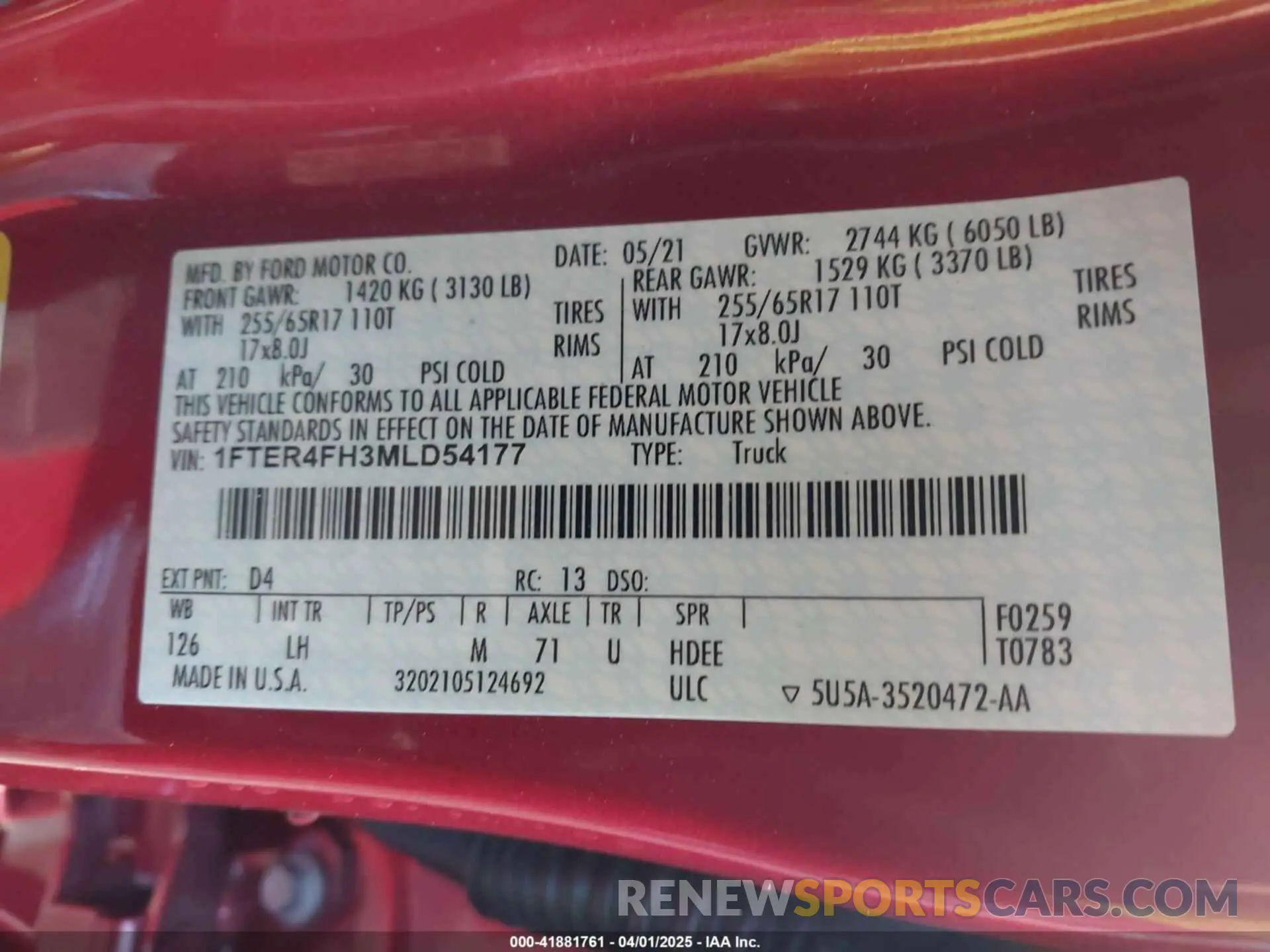 9 fotografías del automóvil dañado 1FTER4FH3MLD54177 FORD RANGER 2021