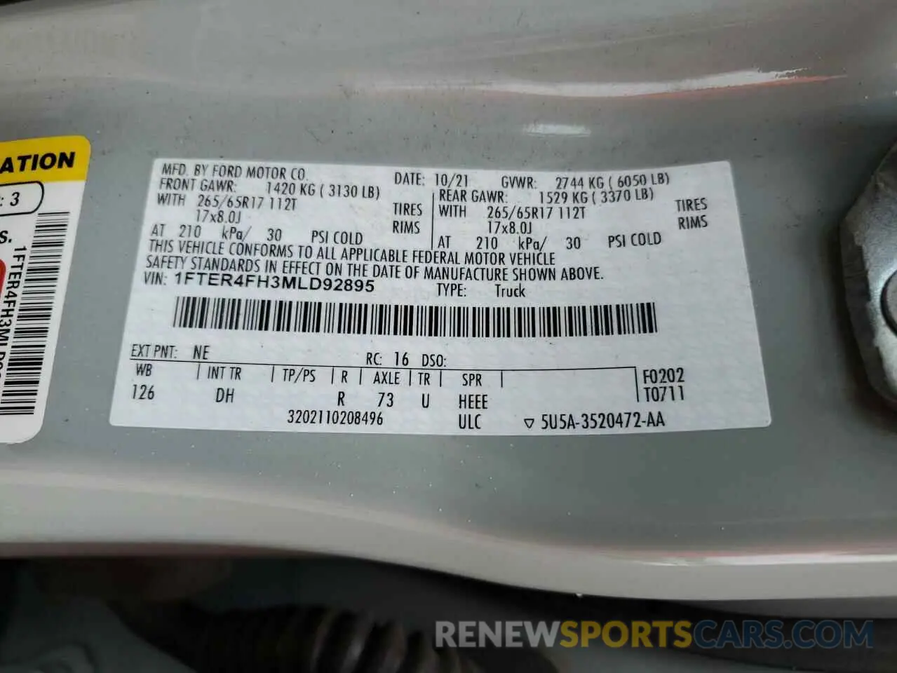 12 fotografías del automóvil dañado 1FTER4FH3MLD92895 FORD RANGER 2021