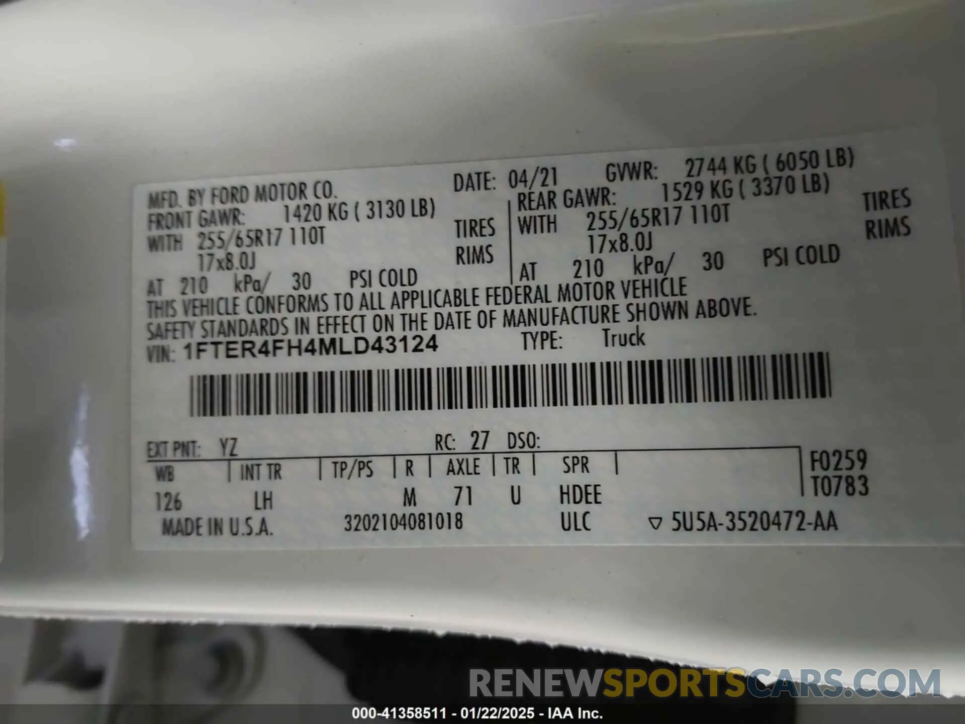 9 fotografías del automóvil dañado 1FTER4FH4MLD43124 FORD RANGER 2021