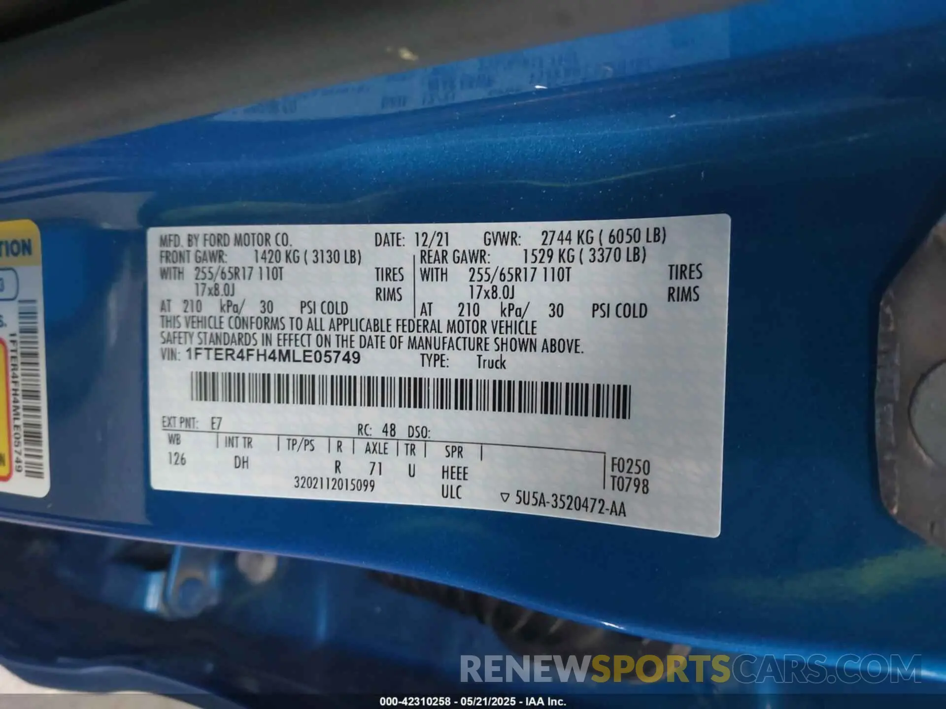 9 fotografías del automóvil dañado 1FTER4FH4MLE05749 FORD RANGER 2021