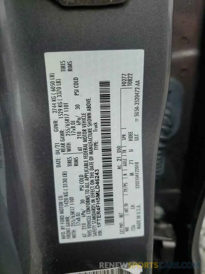 12 fotografías del automóvil dañado 1FTER4FH5MLD46243 FORD RANGER 2021