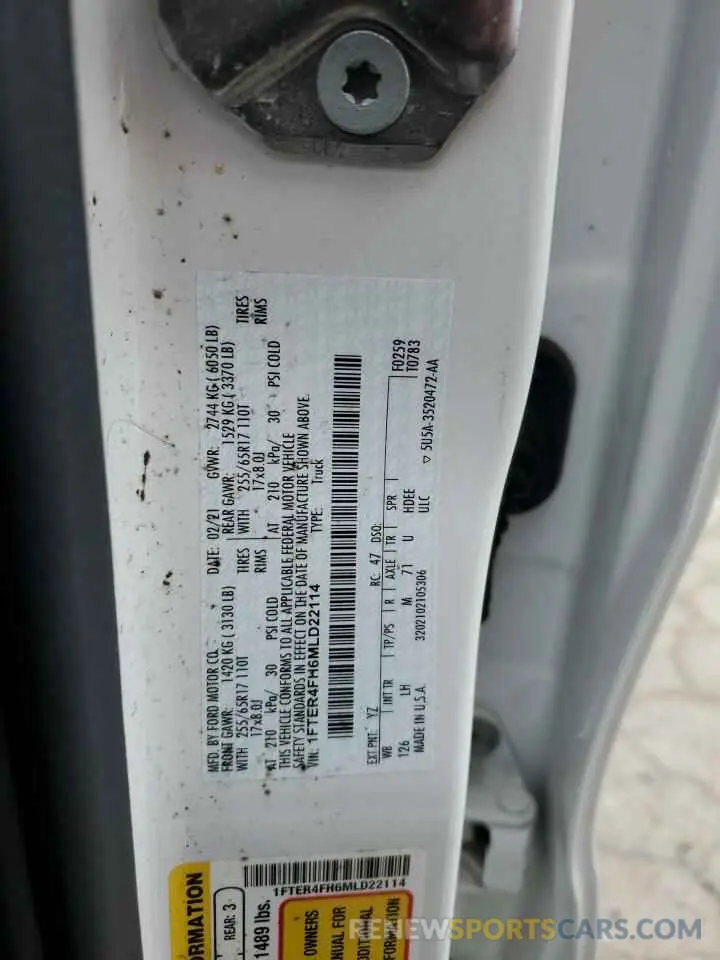 12 fotografías del automóvil dañado 1FTER4FH6MLD22114 FORD RANGER 2021