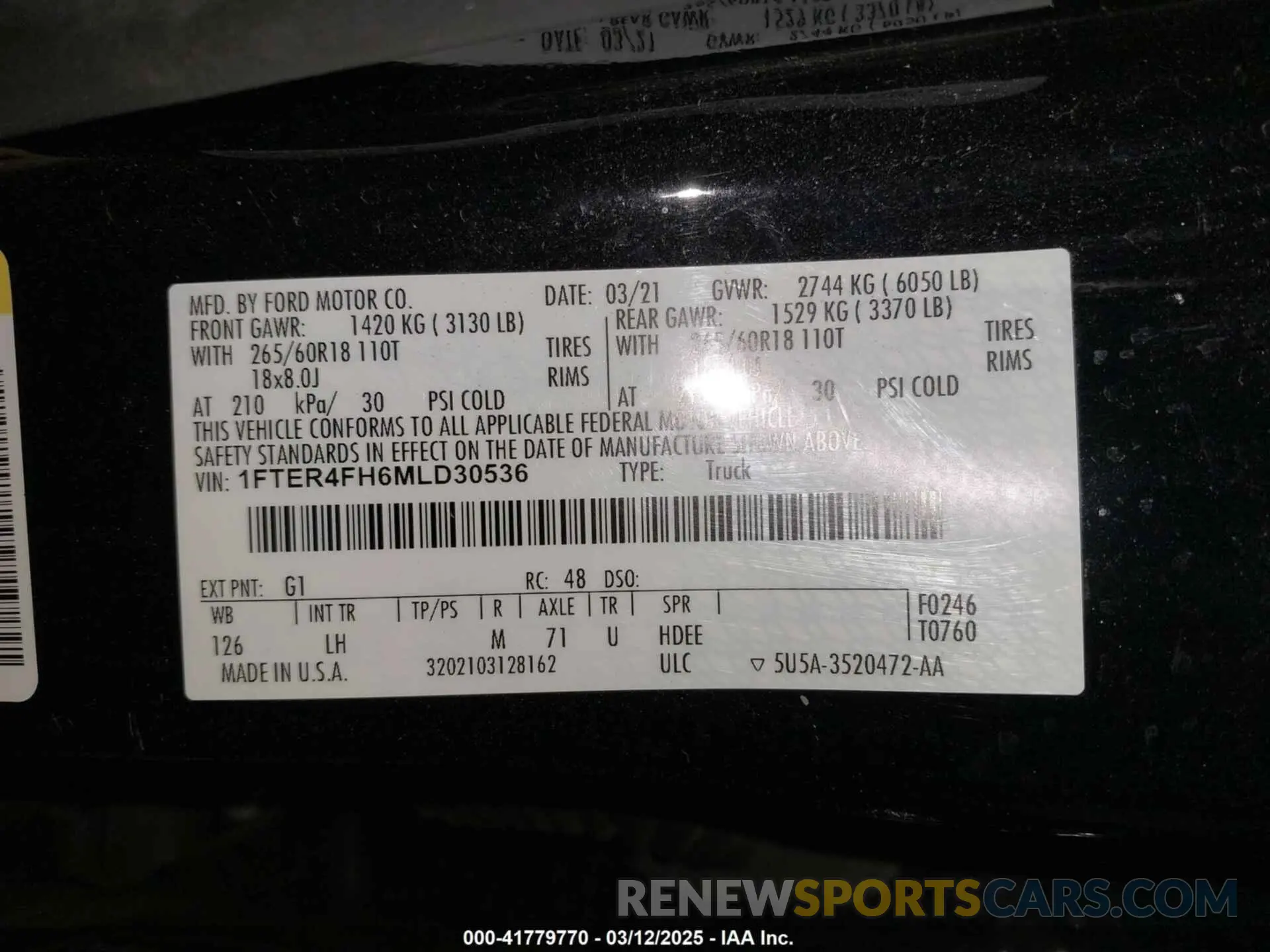 9 fotografías del automóvil dañado 1FTER4FH6MLD30536 FORD RANGER 2021