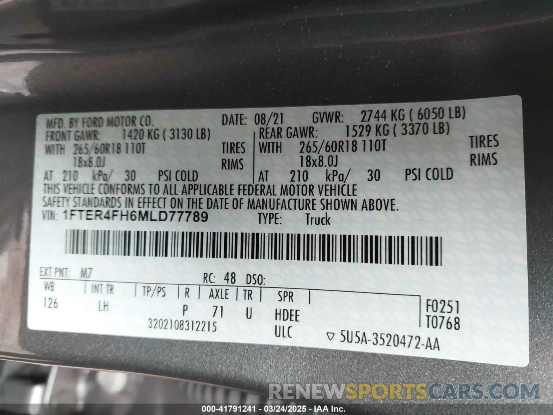 9 fotografías del automóvil dañado 1FTER4FH6MLD77789 FORD RANGER 2021