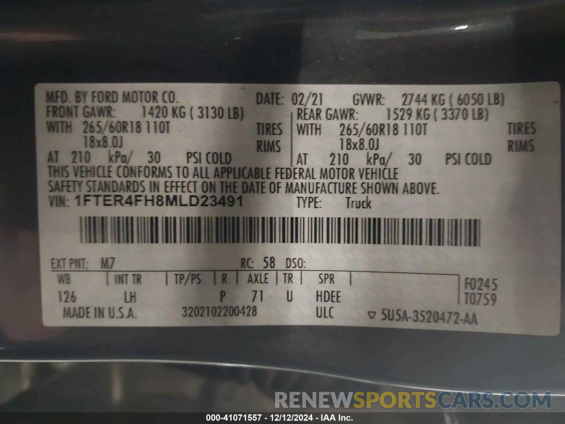 9 fotografías del automóvil dañado 1FTER4FH8MLD23491 FORD RANGER 2021