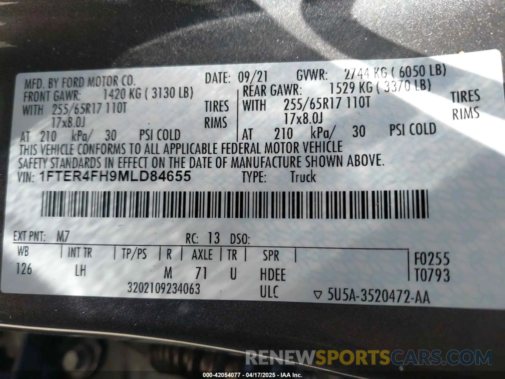 9 fotografías del automóvil dañado 1FTER4FH9MLD84655 FORD RANGER 2021