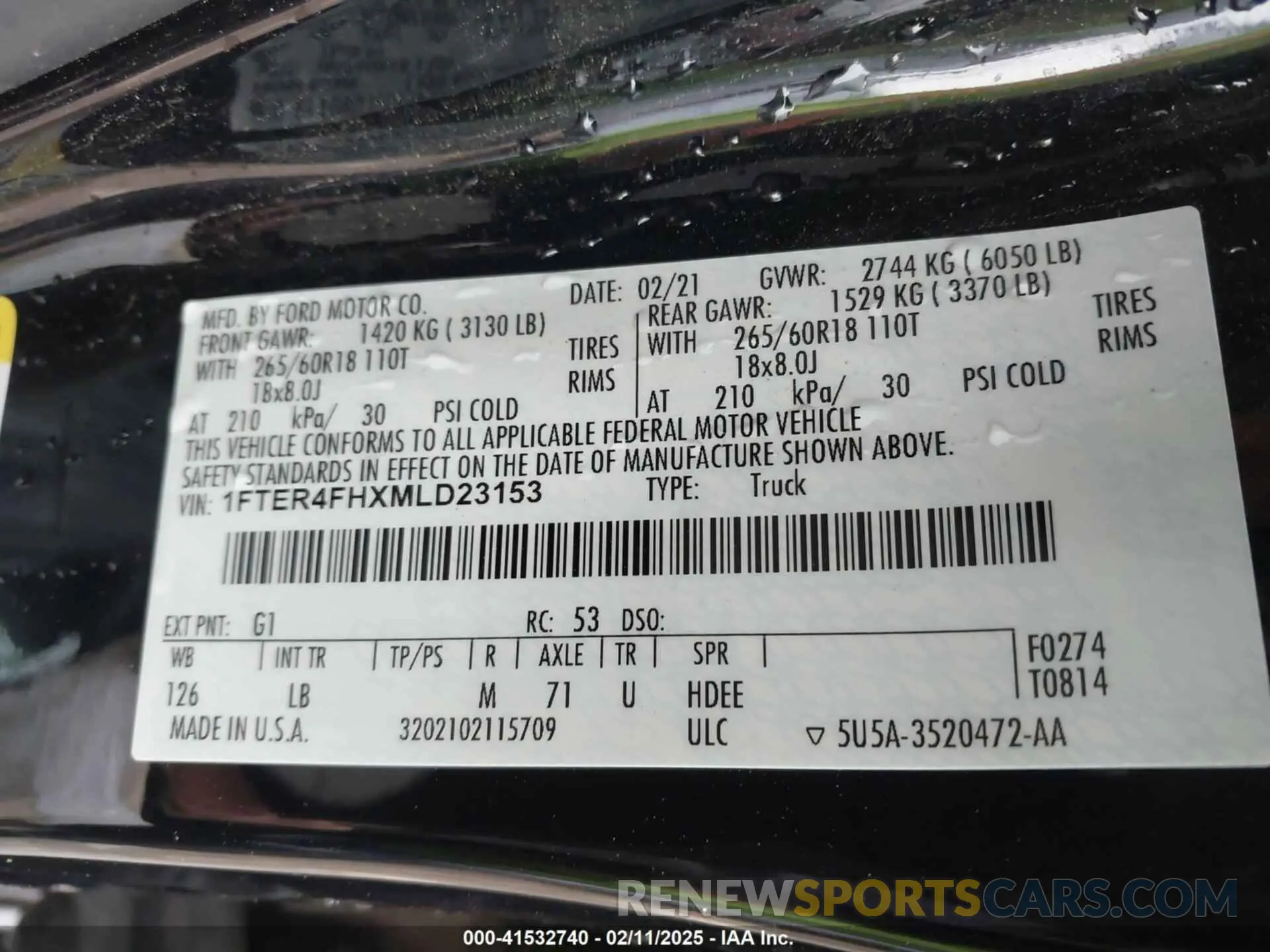 9 fotografías del automóvil dañado 1FTER4FHXMLD23153 FORD RANGER 2021