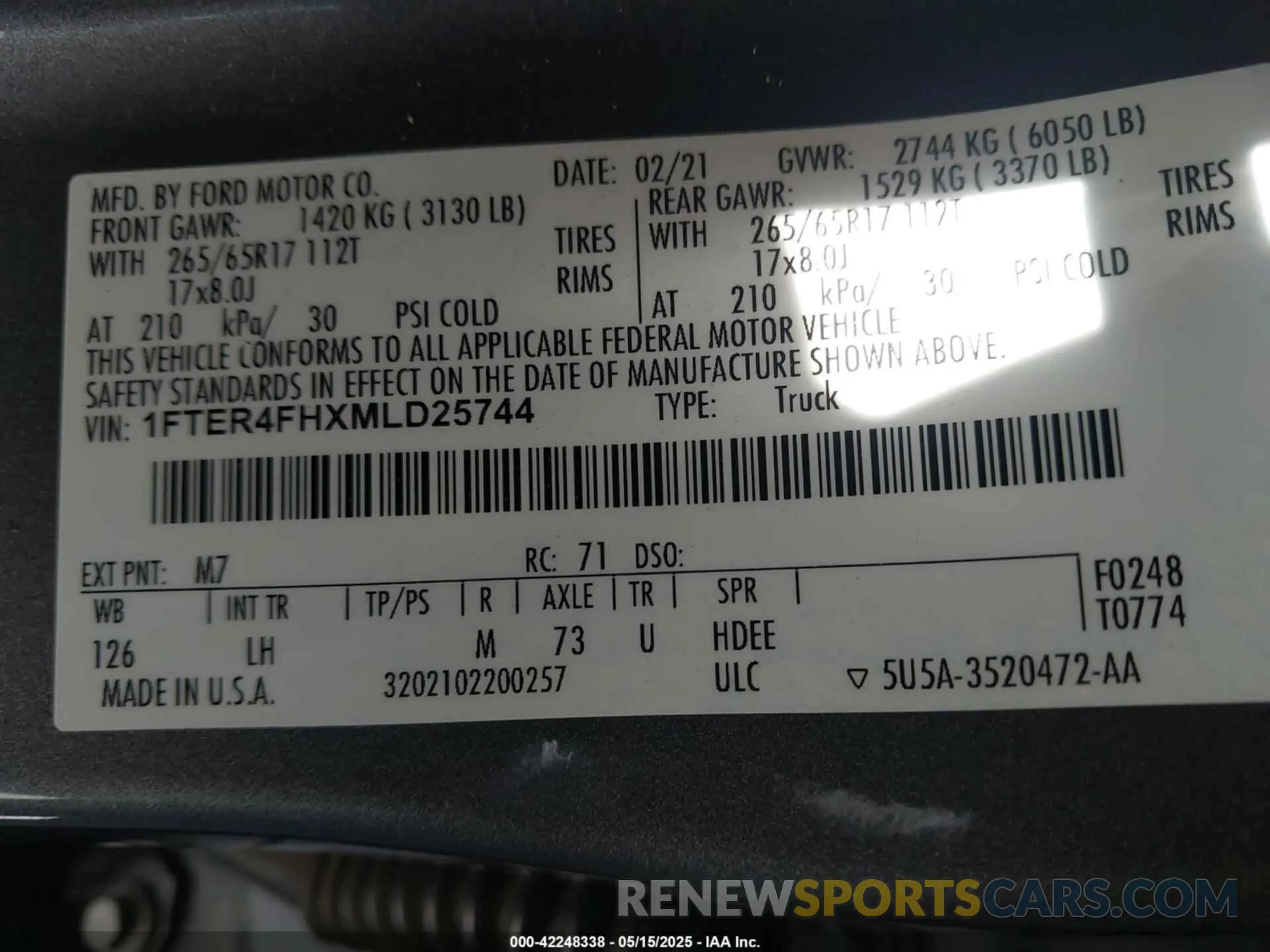 9 fotografías del automóvil dañado 1FTER4FHXMLD25744 FORD RANGER 2021