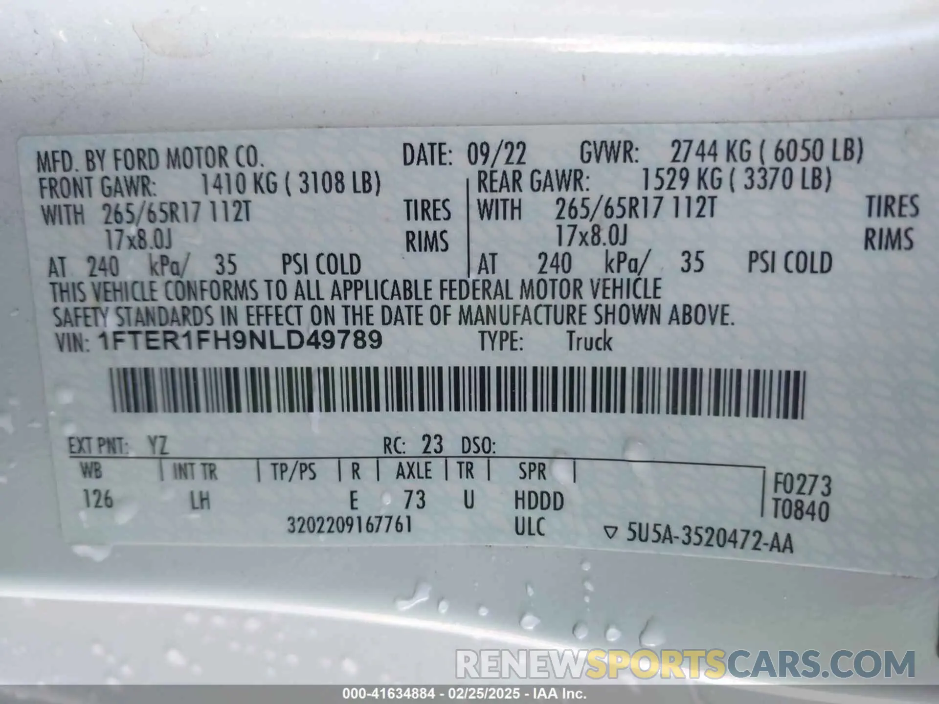 9 fotografías del automóvil dañado 1FTER1FH9NLD49789 FORD RANGER 2022