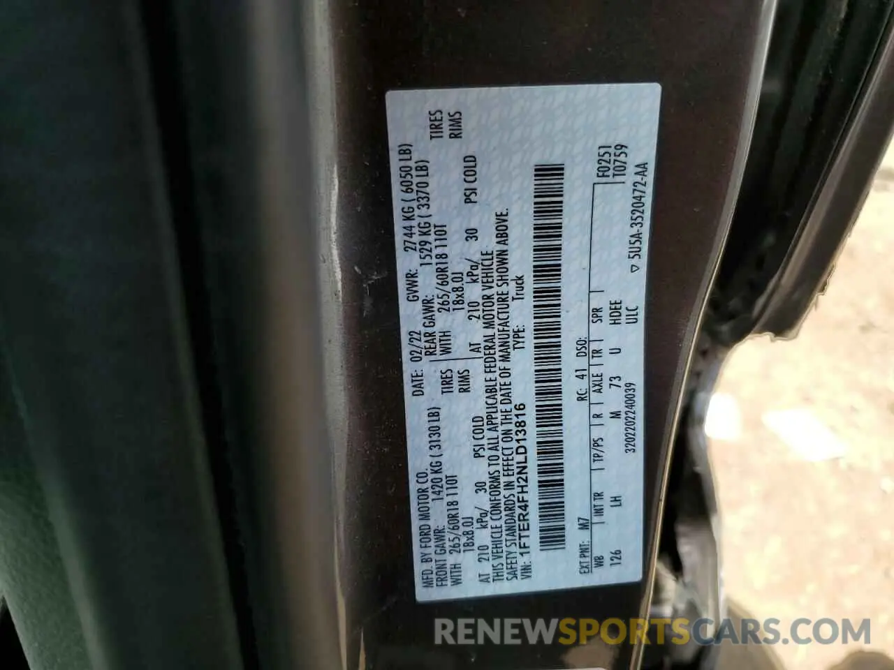 12 fotografías del automóvil dañado 1FTER4FH2NLD13816 FORD RANGER 2022