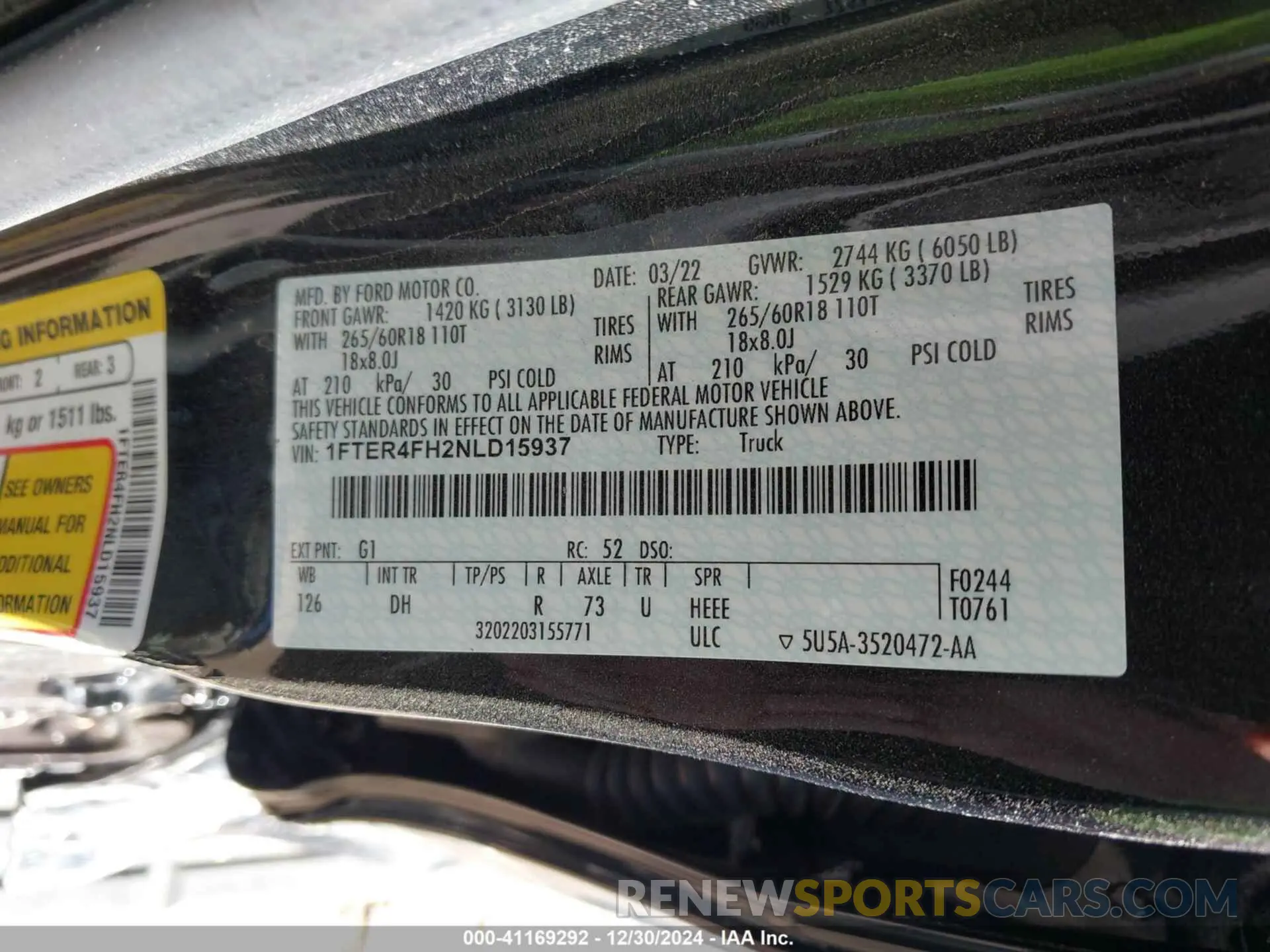 9 fotografías del automóvil dañado 1FTER4FH2NLD15937 FORD RANGER 2022