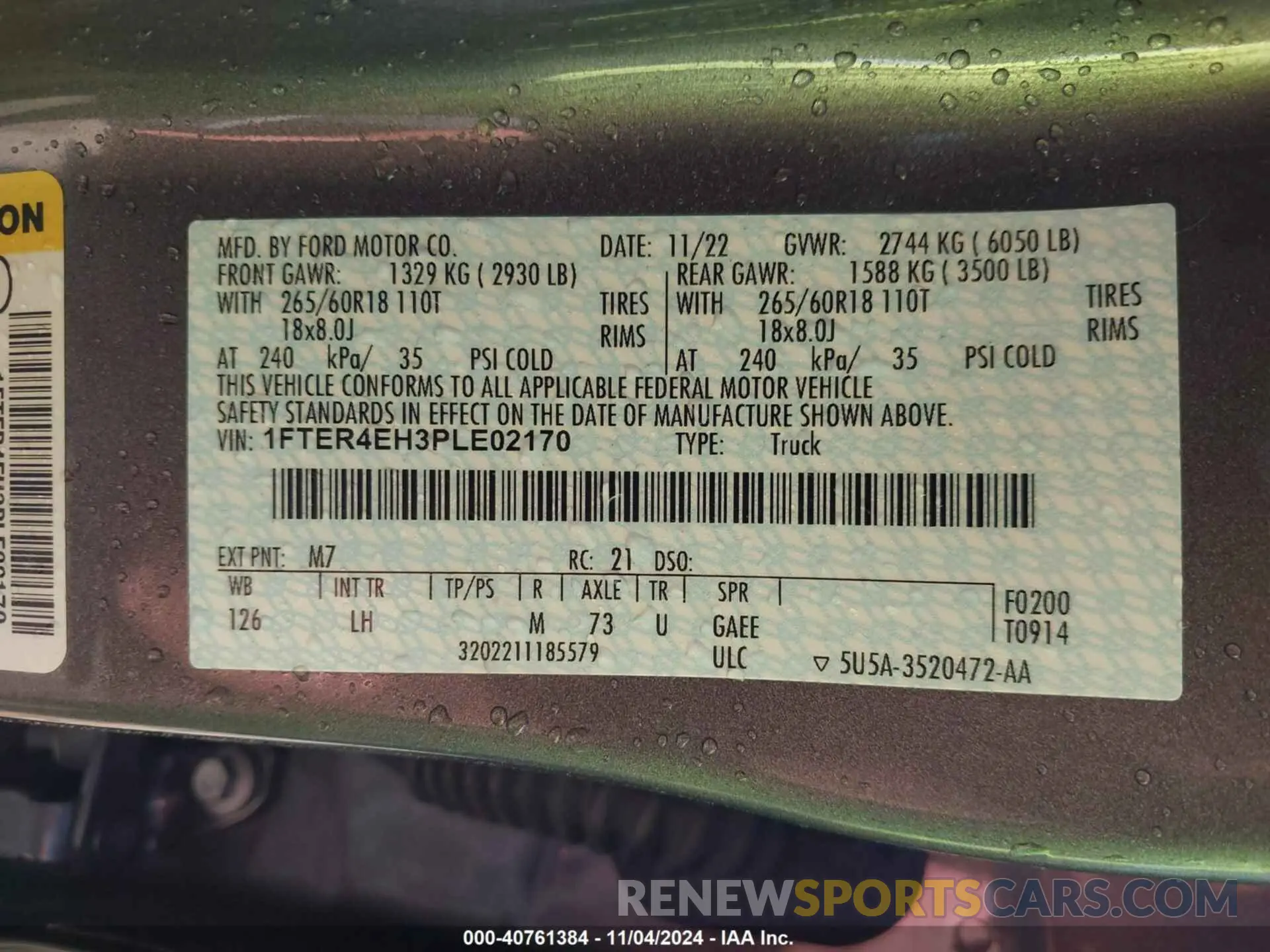 9 fotografías del automóvil dañado 1FTER4EH3PLE02170 FORD RANGER 2023