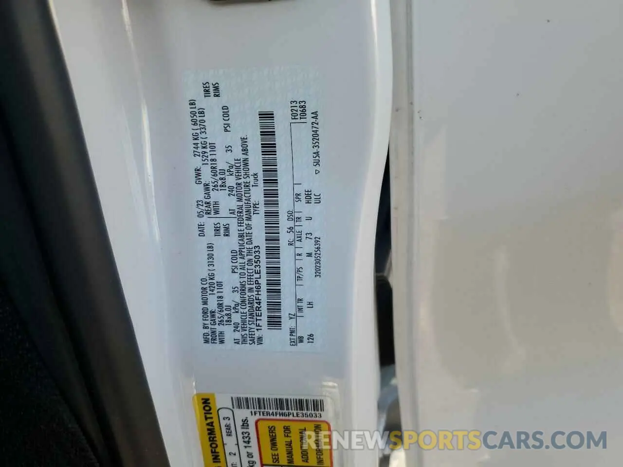 12 fotografías del automóvil dañado 1FTER4FH6PLE35033 FORD RANGER 2023