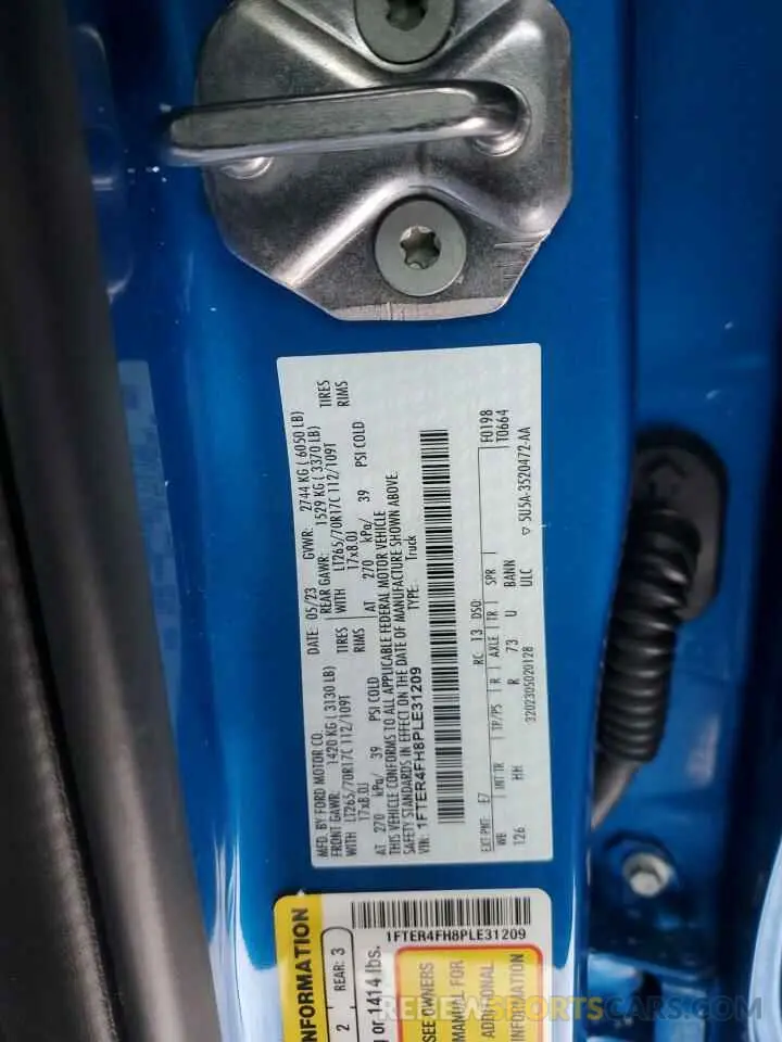 12 fotografías del automóvil dañado 1FTER4FH8PLE31209 FORD RANGER 2023
