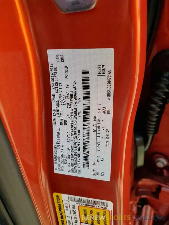 12 fotografías del automóvil dañado 1FTER4BH0RLE71938 FORD RANGER 2024