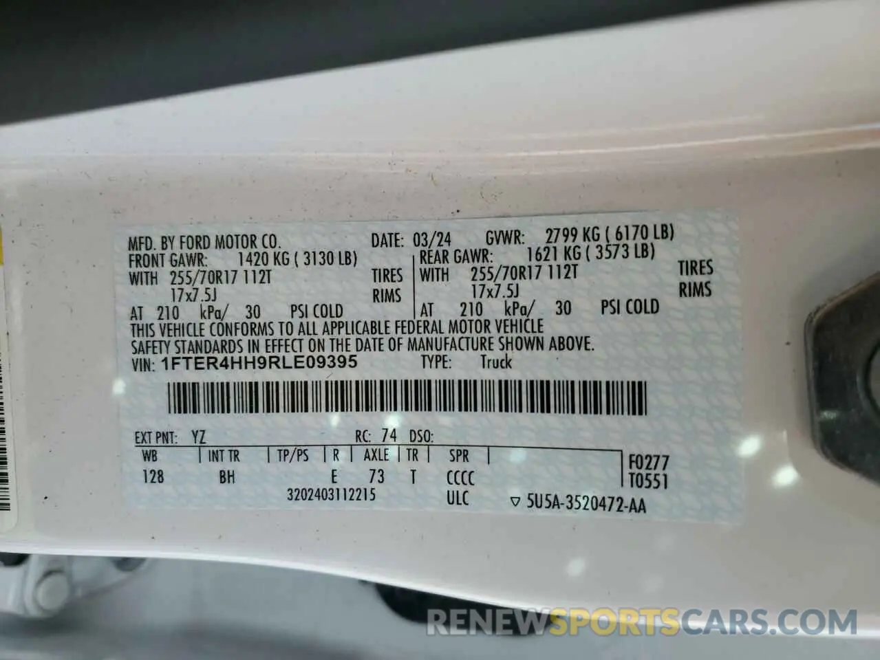 12 fotografías del automóvil dañado 1FTER4HH9RLE09395 FORD RANGER 2024