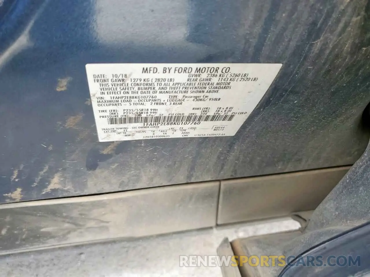 12 fotografías del automóvil dañado 1FAHP2E88KG107760 FORD TAURUS 2019