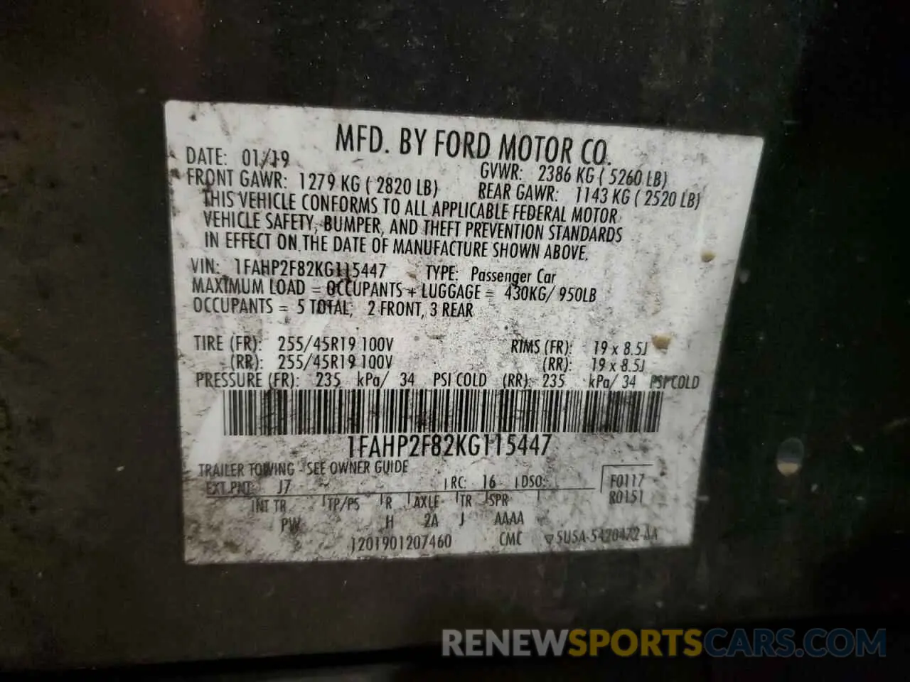 13 fotografías del automóvil dañado 1FAHP2F82KG115447 FORD TAURUS 2019
