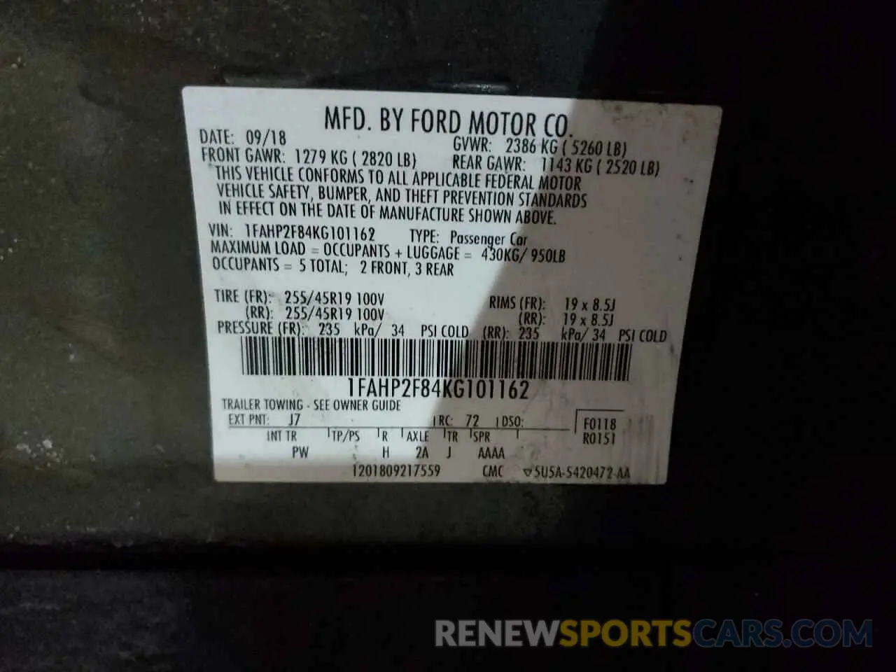 13 fotografías del automóvil dañado 1FAHP2F84KG101162 FORD TAURUS 2019