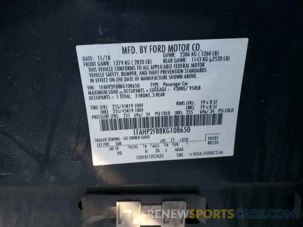 13 fotografías del automóvil dañado 1FAHP2F88KG108650 FORD TAURUS 2019