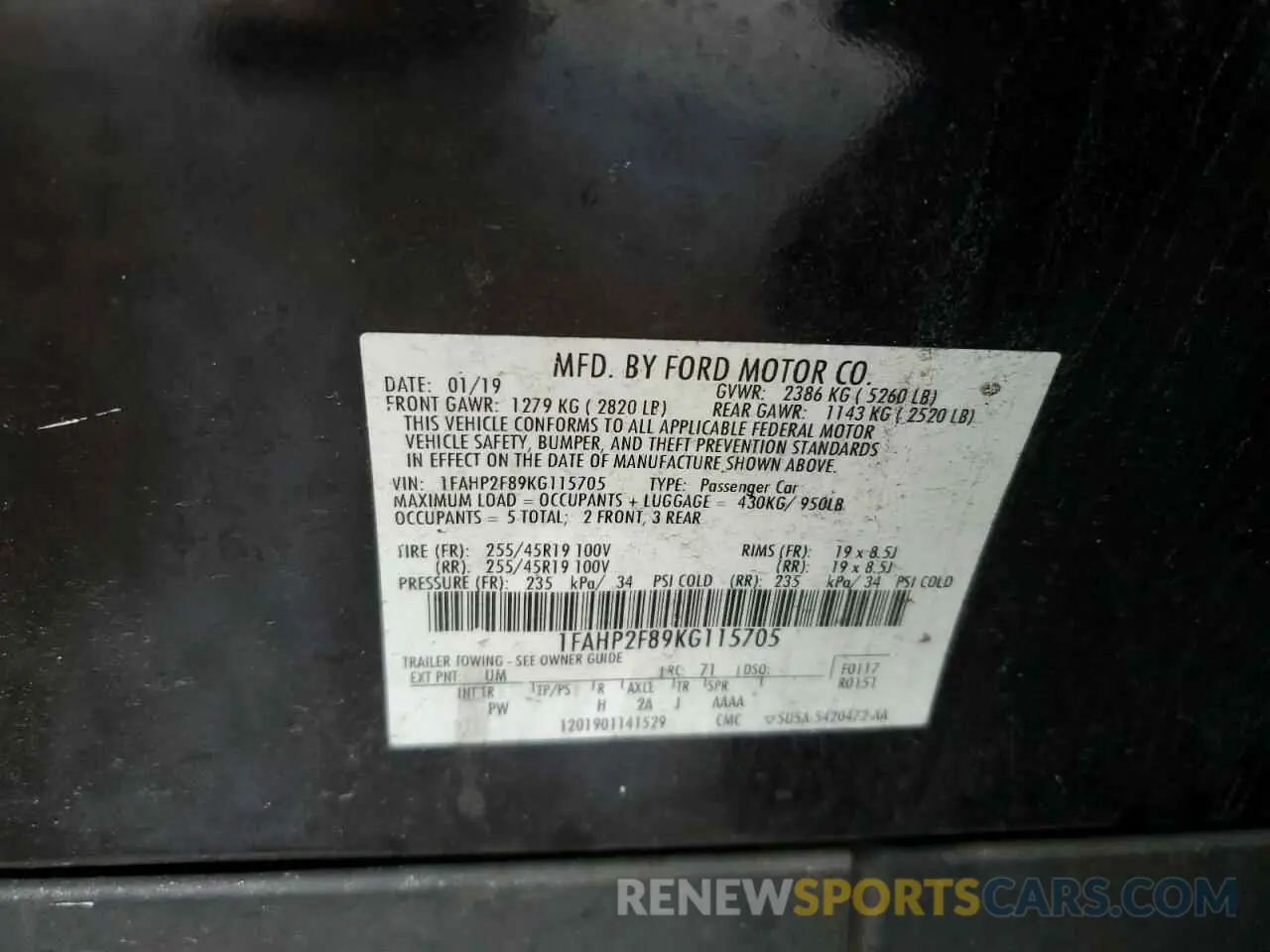 15 fotografías del automóvil dañado 1FAHP2F89KG115705 FORD TAURUS 2019