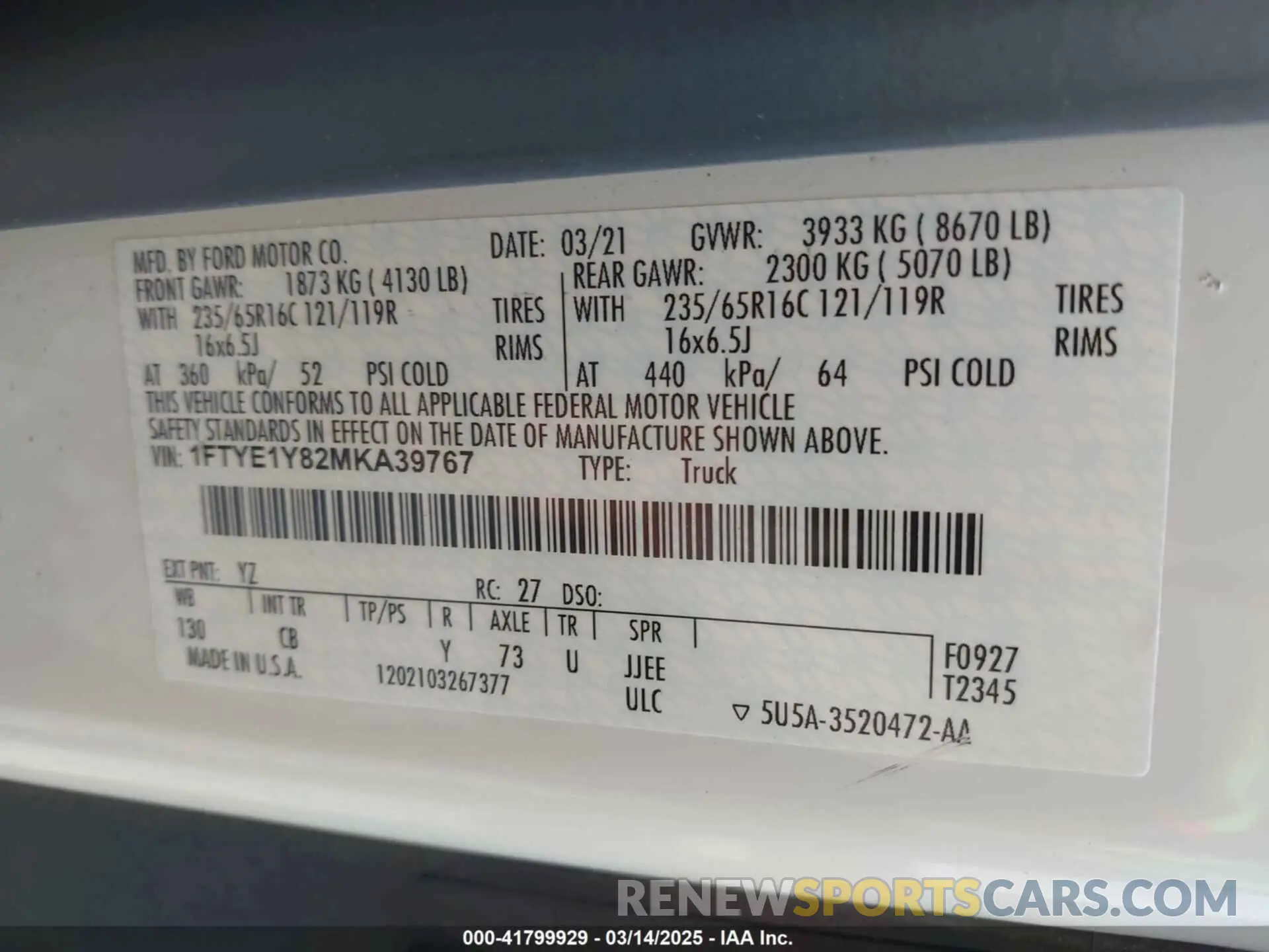 9 fotografías del automóvil dañado 1FTYE1Y82MKA39767 FORD TRANSIT-150 2021
