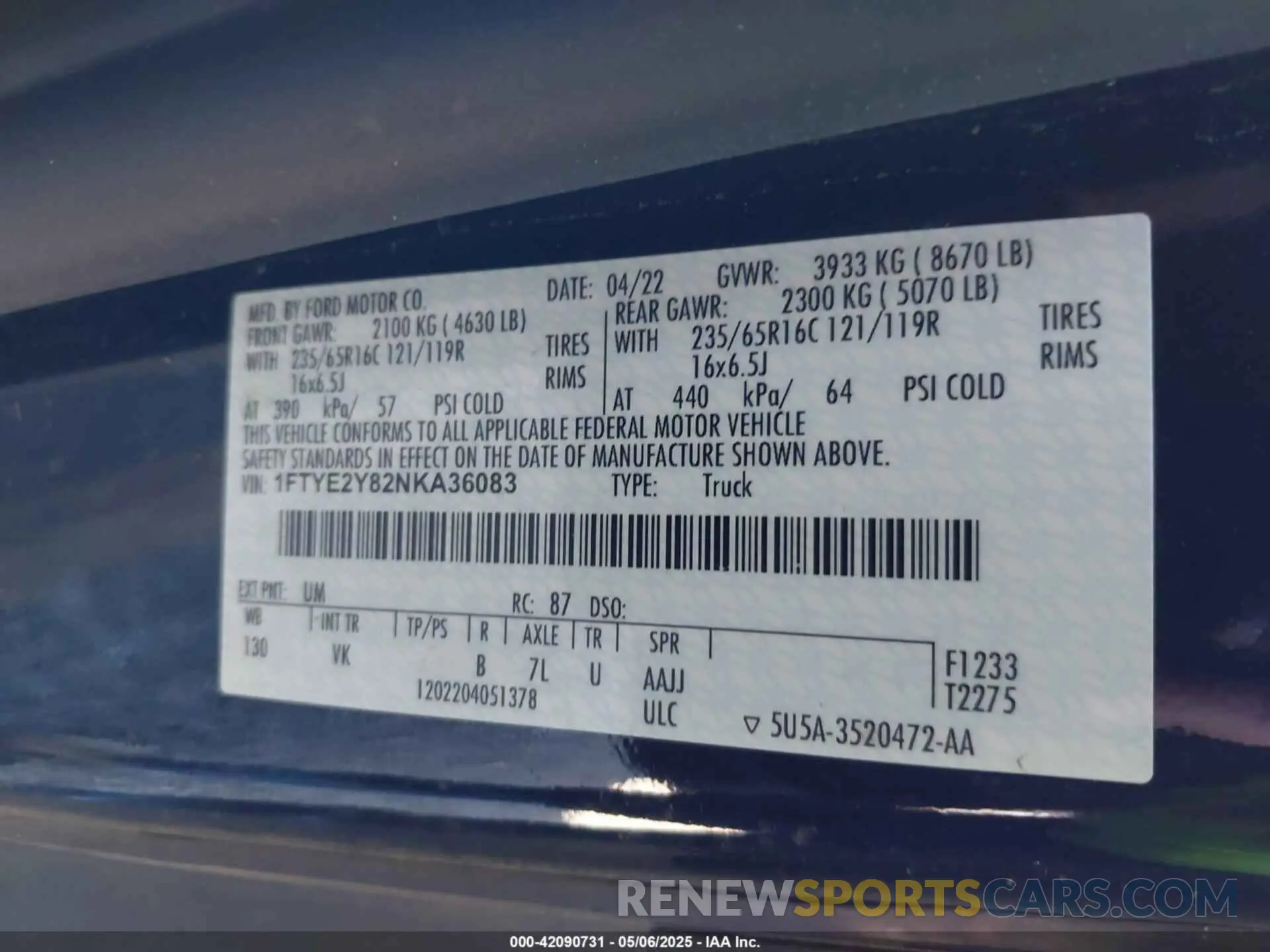 9 fotografías del automóvil dañado 1FTYE2Y82NKA36083 FORD TRANSIT-150 2022