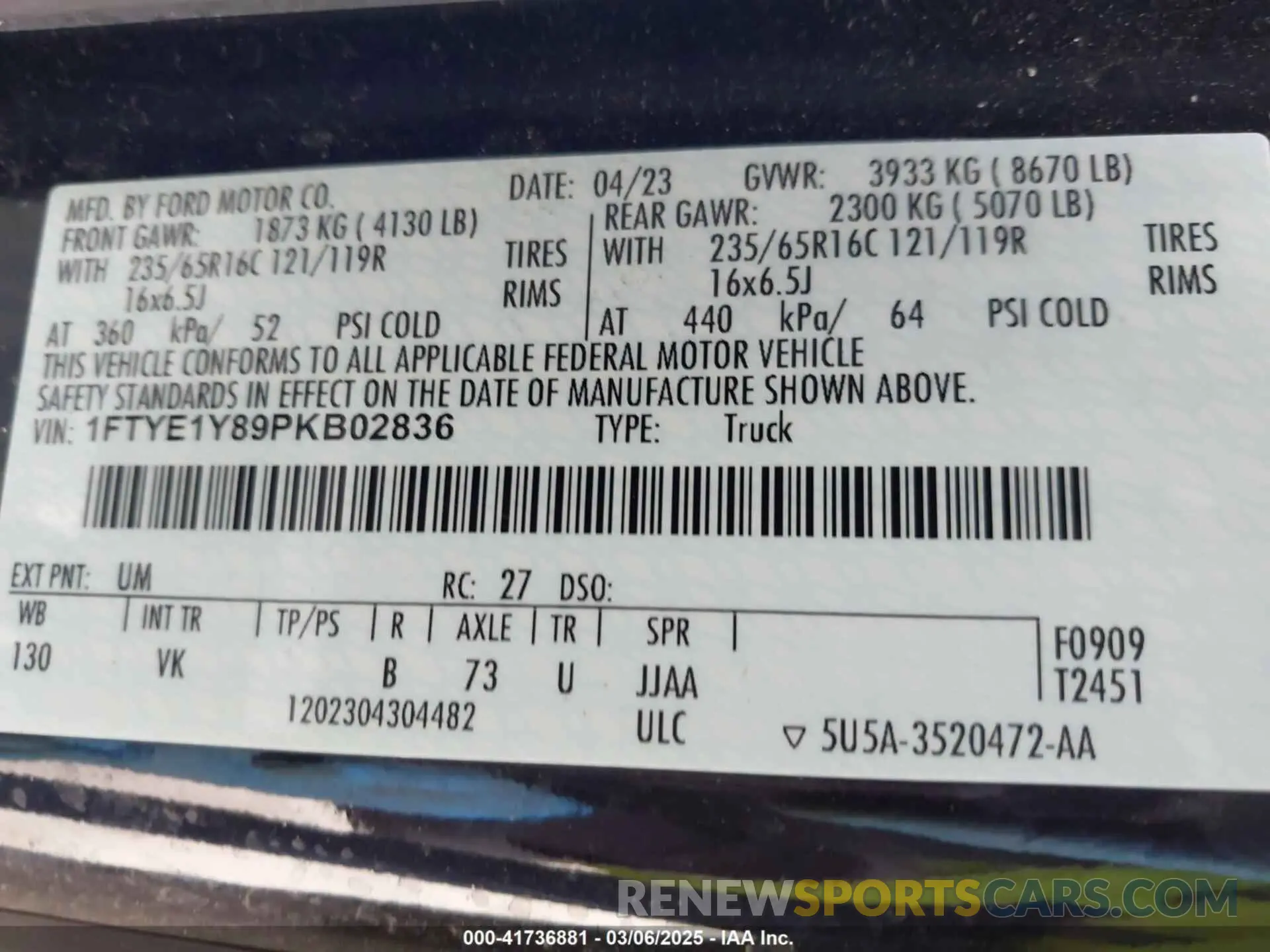 9 fotografías del automóvil dañado 1FTYE1Y89PKB02836 FORD TRANSIT-150 2023