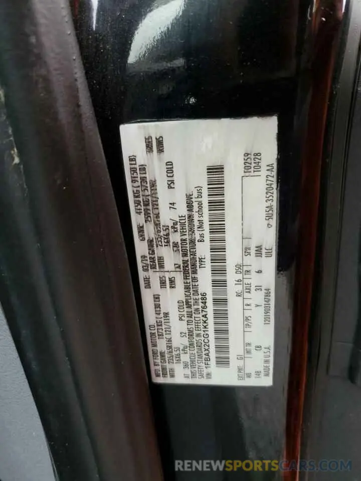 13 fotografías del automóvil dañado 1FBAX2CG1KKA76486 FORD TRANSIT 2019