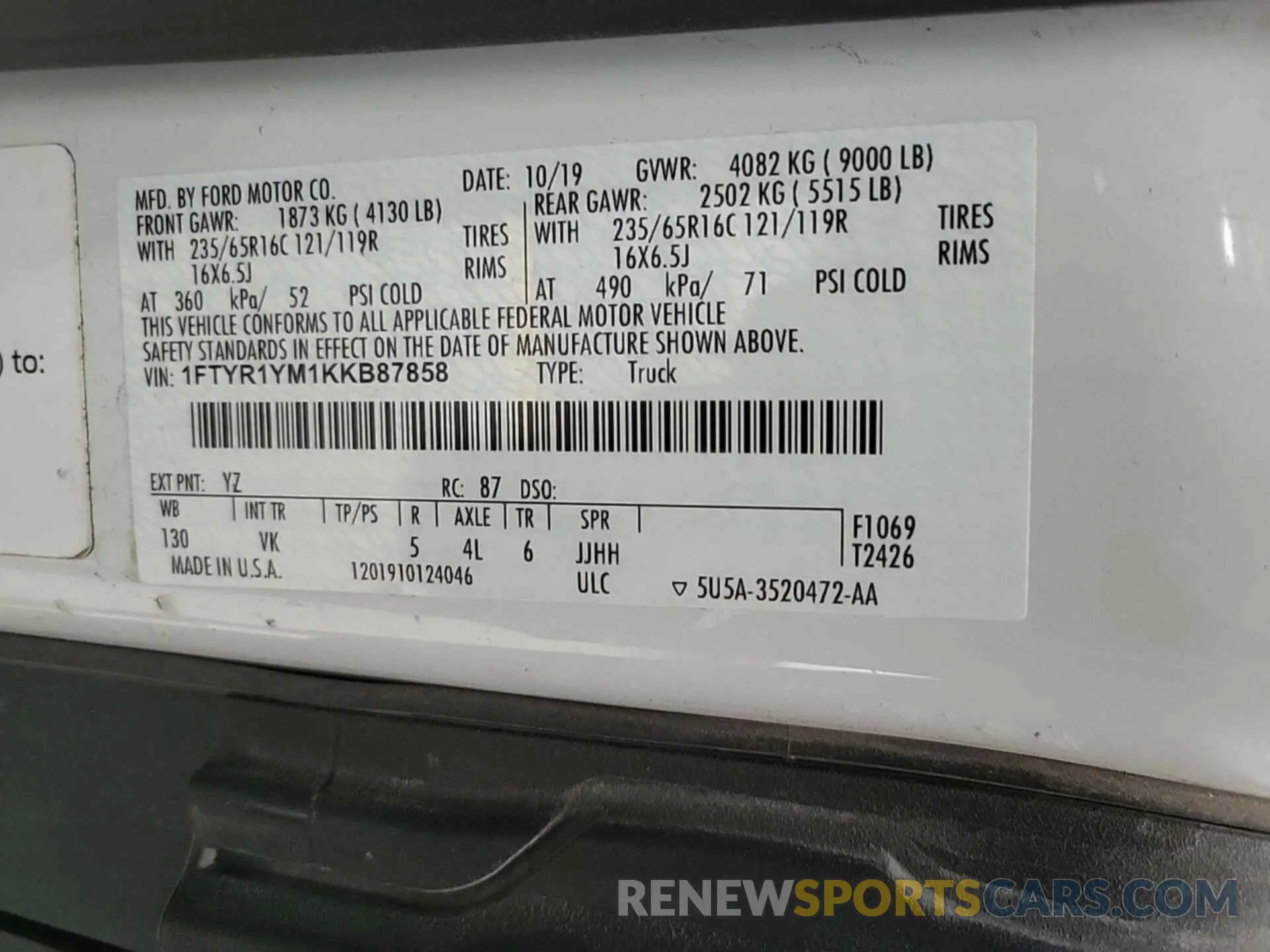 14 fotografías del automóvil dañado 1FTYR1YM1KKB87858 FORD TRANSIT 2019