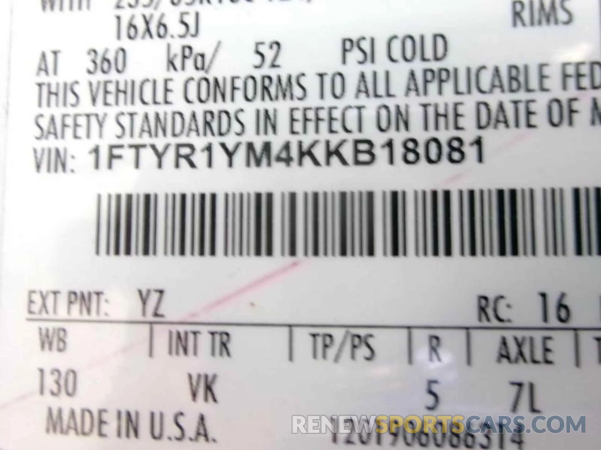 11 fotografías del automóvil dañado 1FTYR1YM4KKB18081 FORD TRANSIT 2019