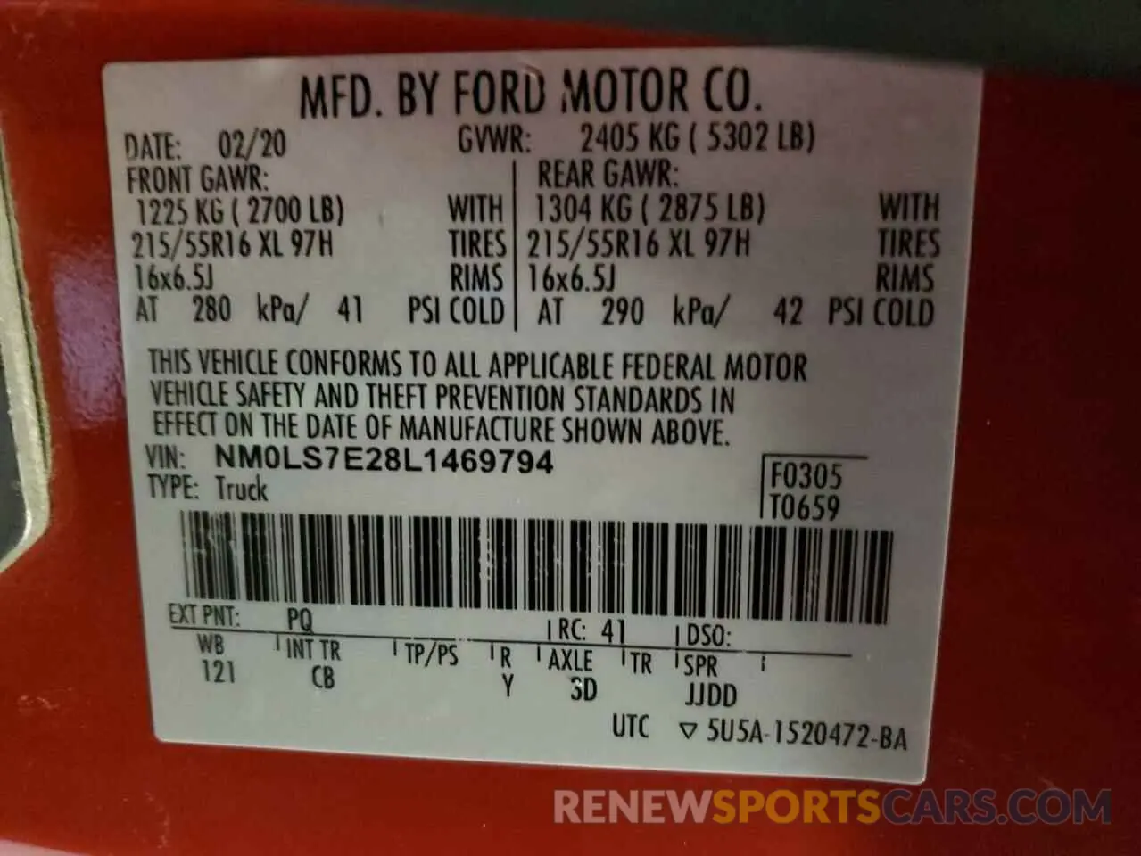 16 fotografías del automóvil dañado NM0LS7E28L1469794 FORD TRANSIT 2020