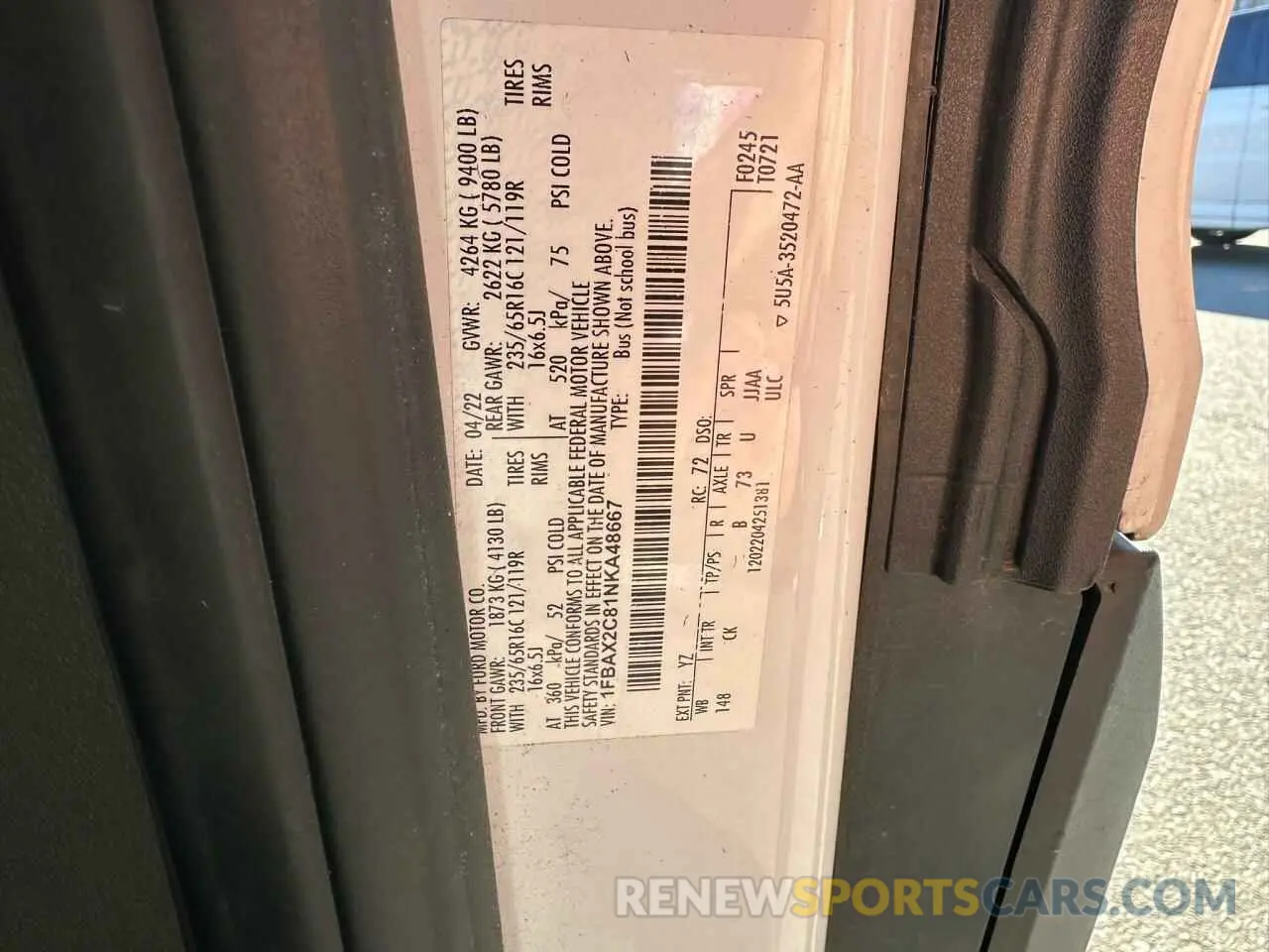 10 fotografías del automóvil dañado 1FBAX2C81NKA48667 FORD TRANSIT 2022
