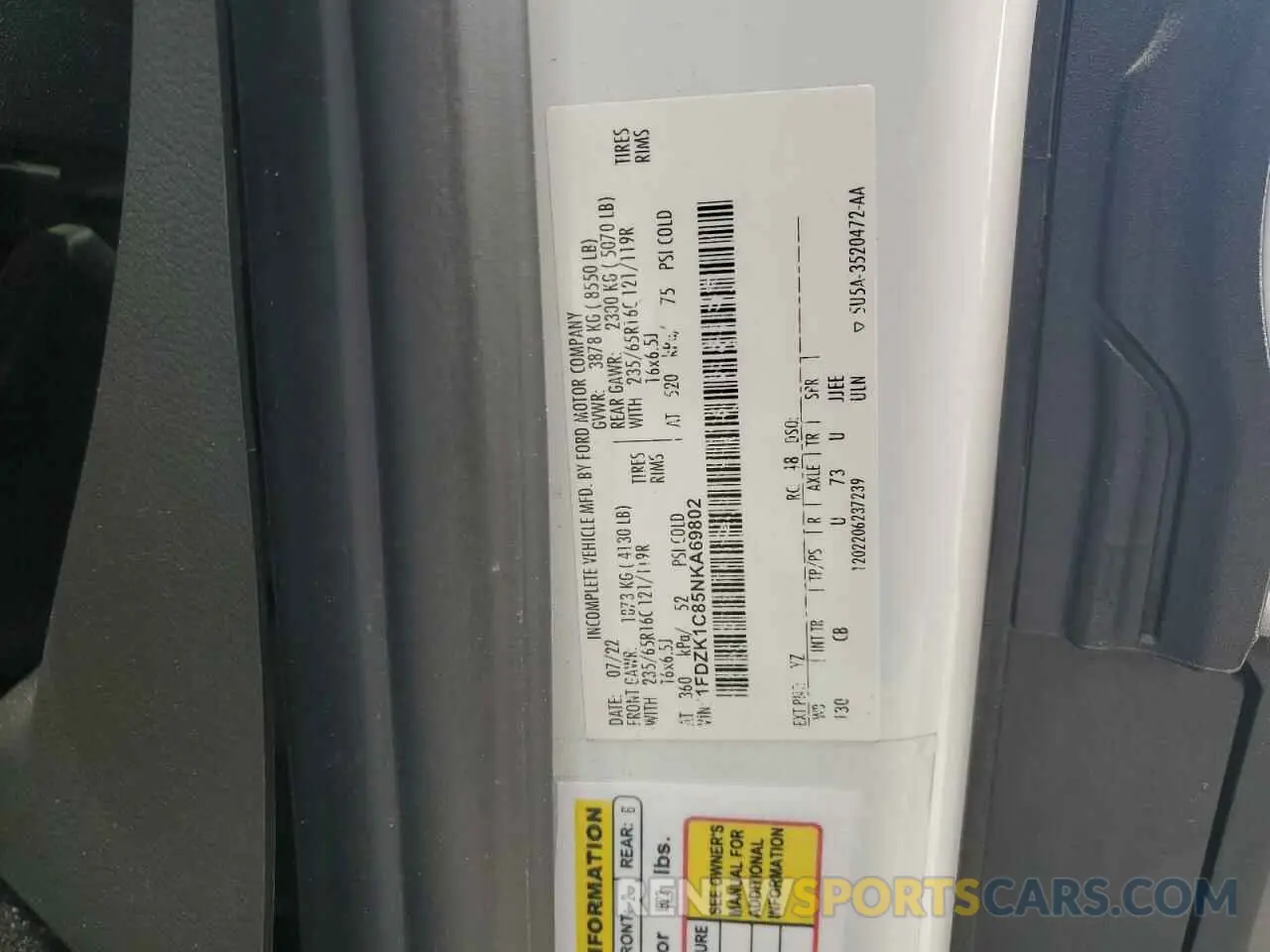 14 fotografías del automóvil dañado 1FDZK1C85NKA69802 FORD TRANSIT 2022
