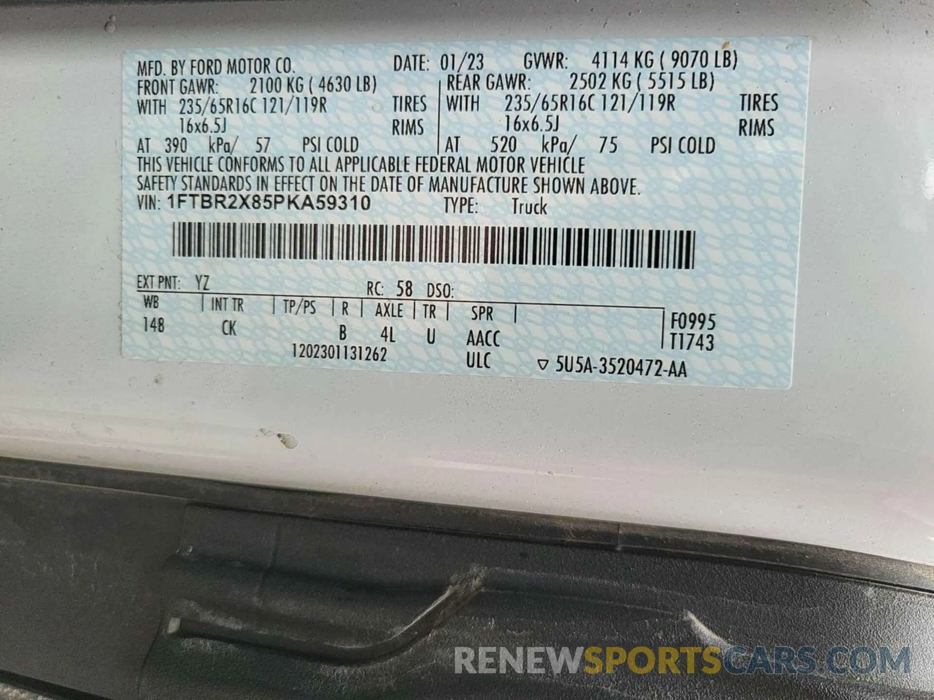 1 fotografías del automóvil dañado 1FTBR2X85PKA59310 FORD TRANSIT 2023