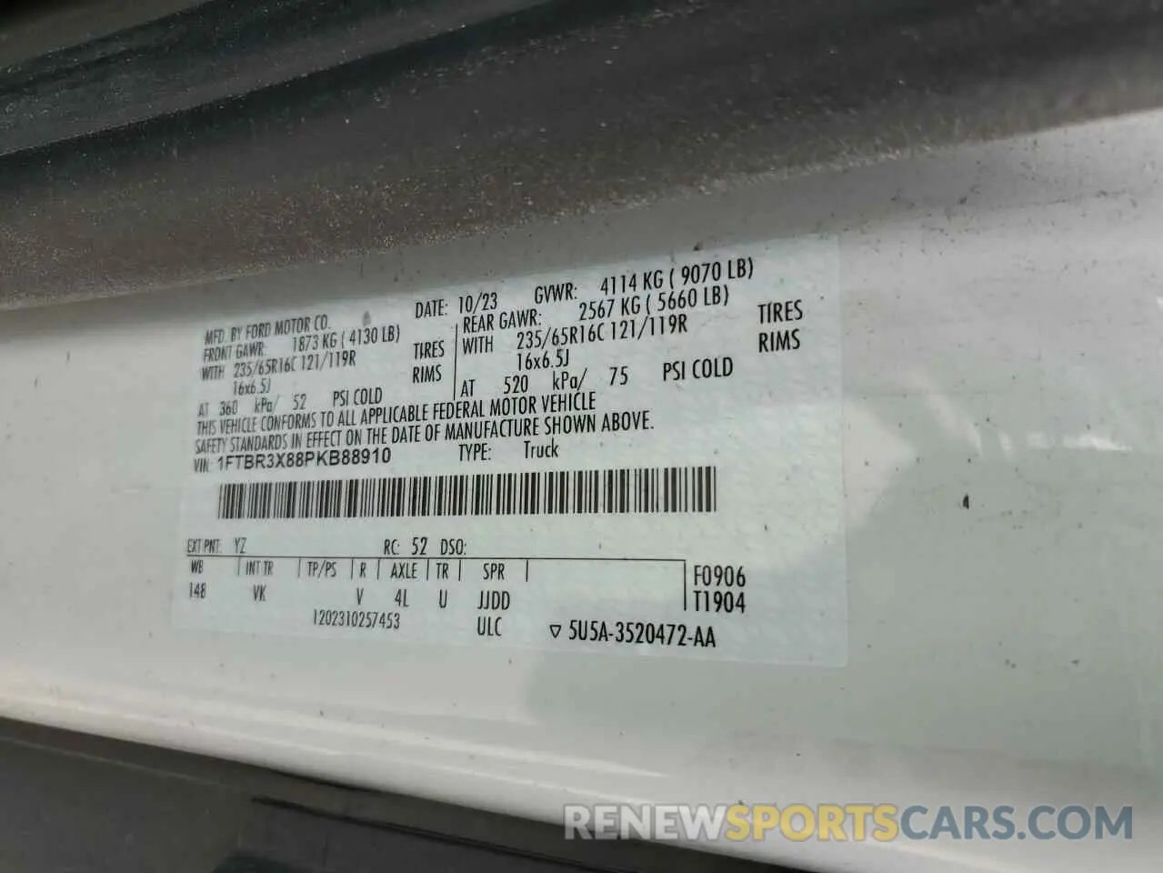 13 fotografías del automóvil dañado 1FTBR3X88PKB88910 FORD TRANSIT 2023