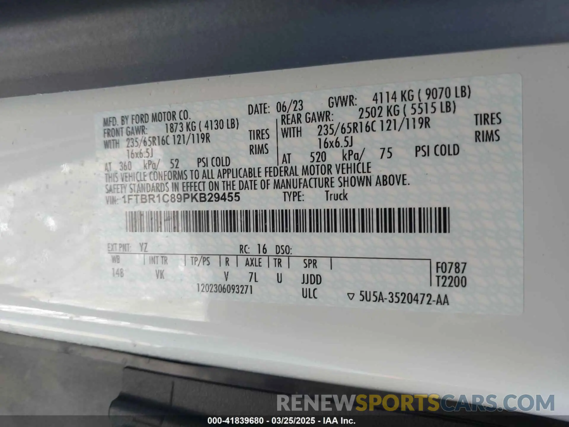 4 fotografías del automóvil dañado 1FTBR1C89PKB29455 FORD TRANSIT-250 2023