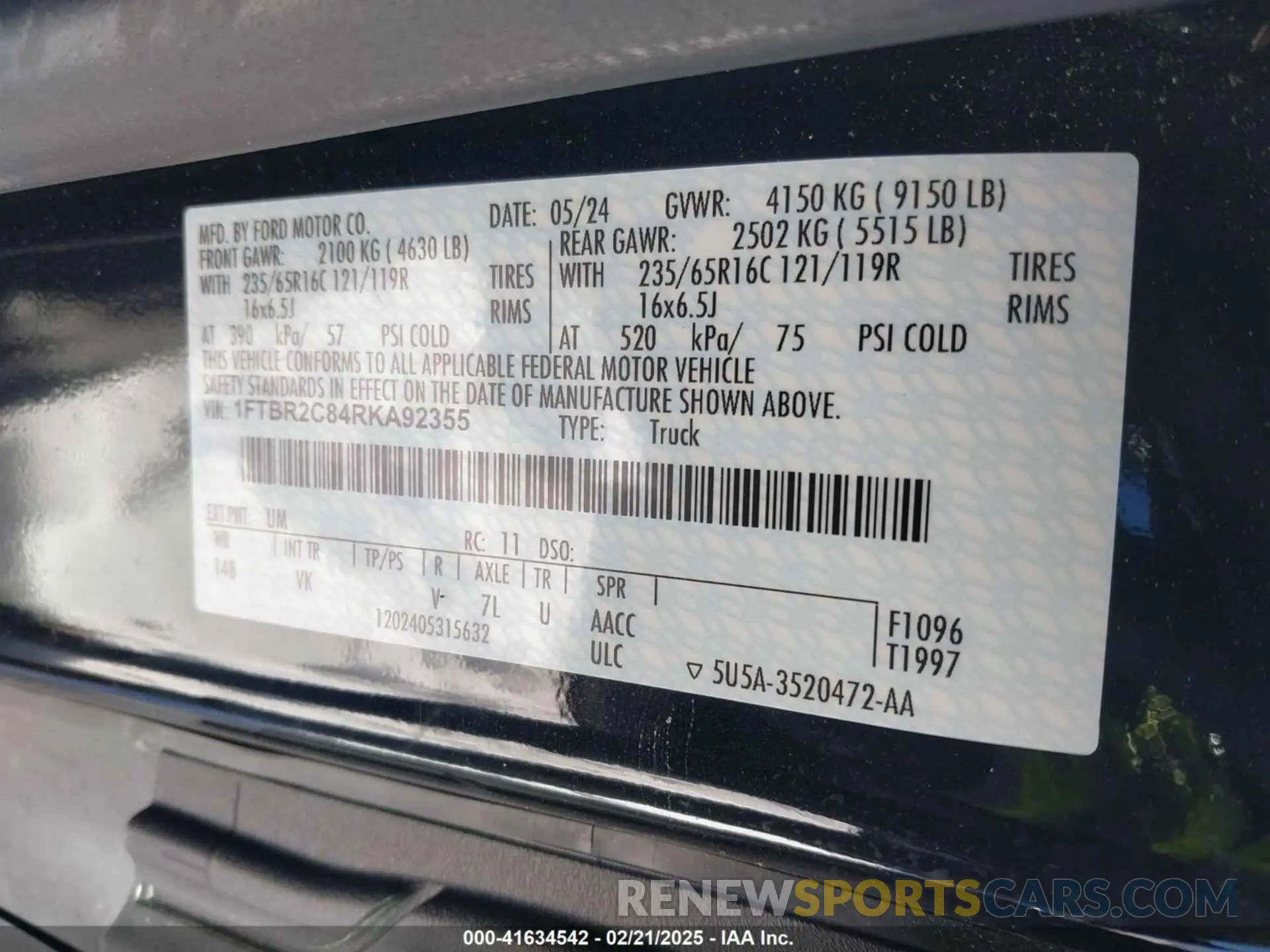 9 fotografías del automóvil dañado 1FTBR2C84RKA92355 FORD TRANSIT-250 2024