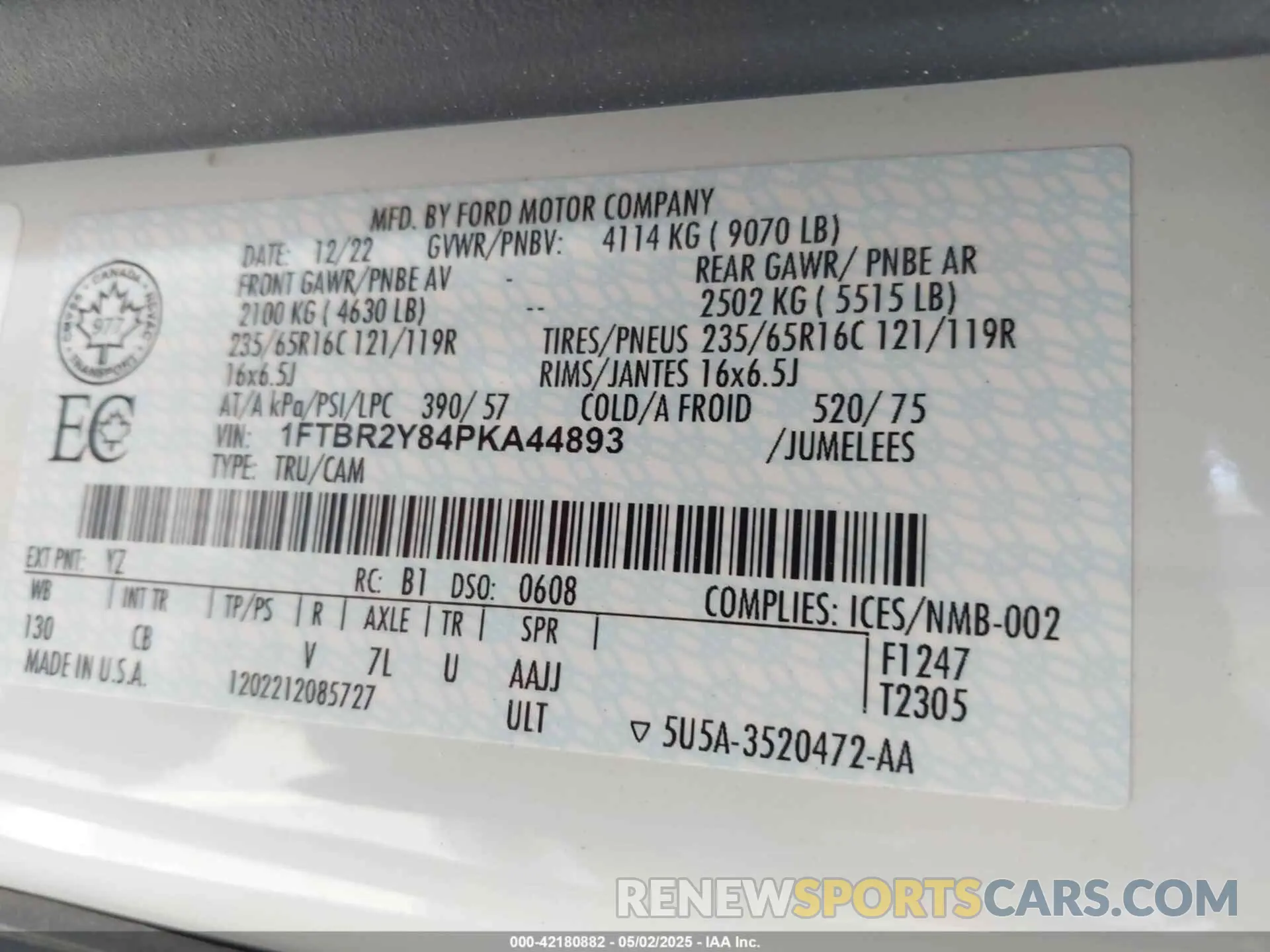 9 fotografías del automóvil dañado 1FTBR2Y84PKA44893 FORD TRANSIT-250 CARGO 2023