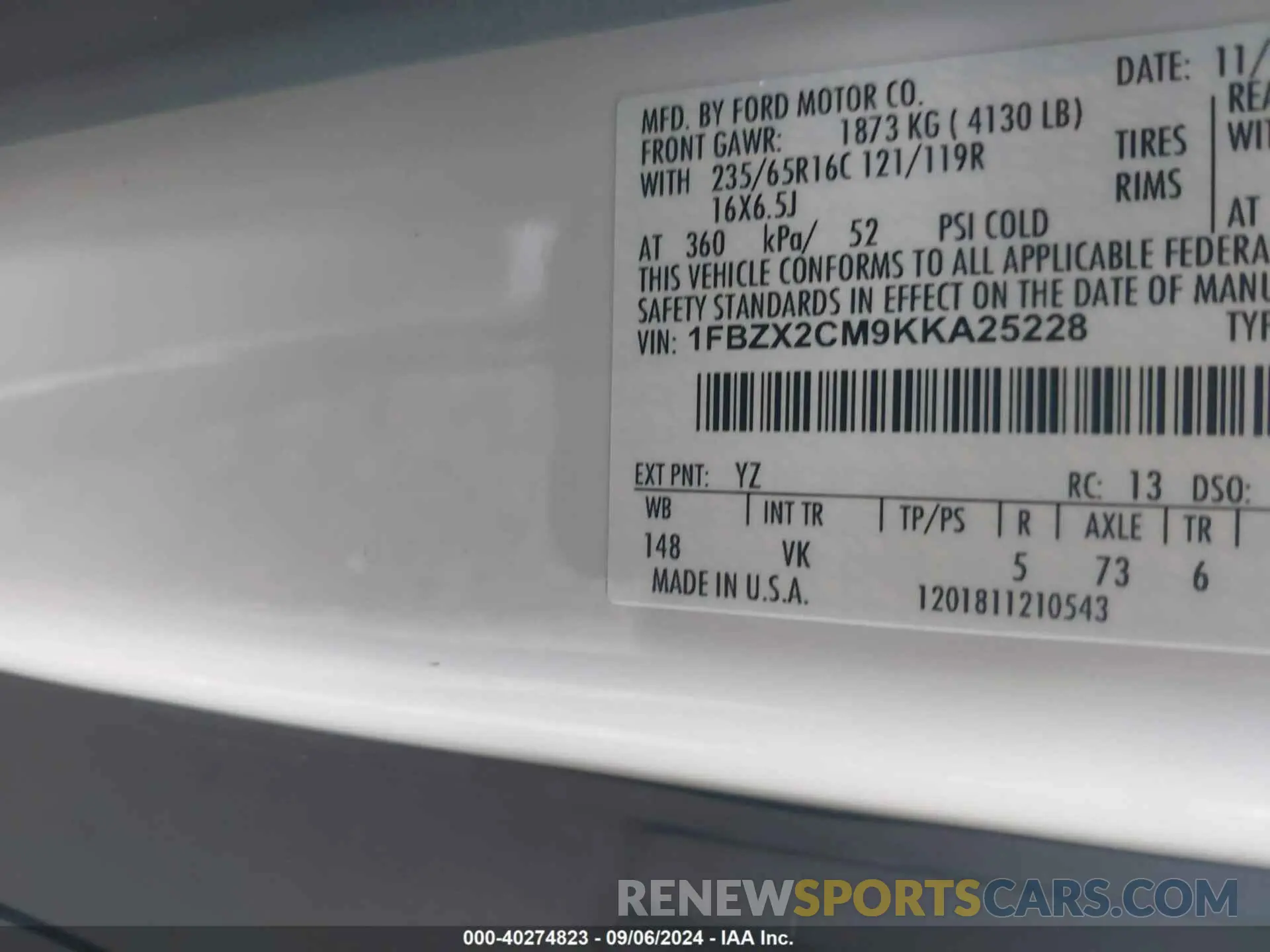 9 fotografías del automóvil dañado 1FBZX2CM9KKA25228 FORD TRANSIT-350 2019