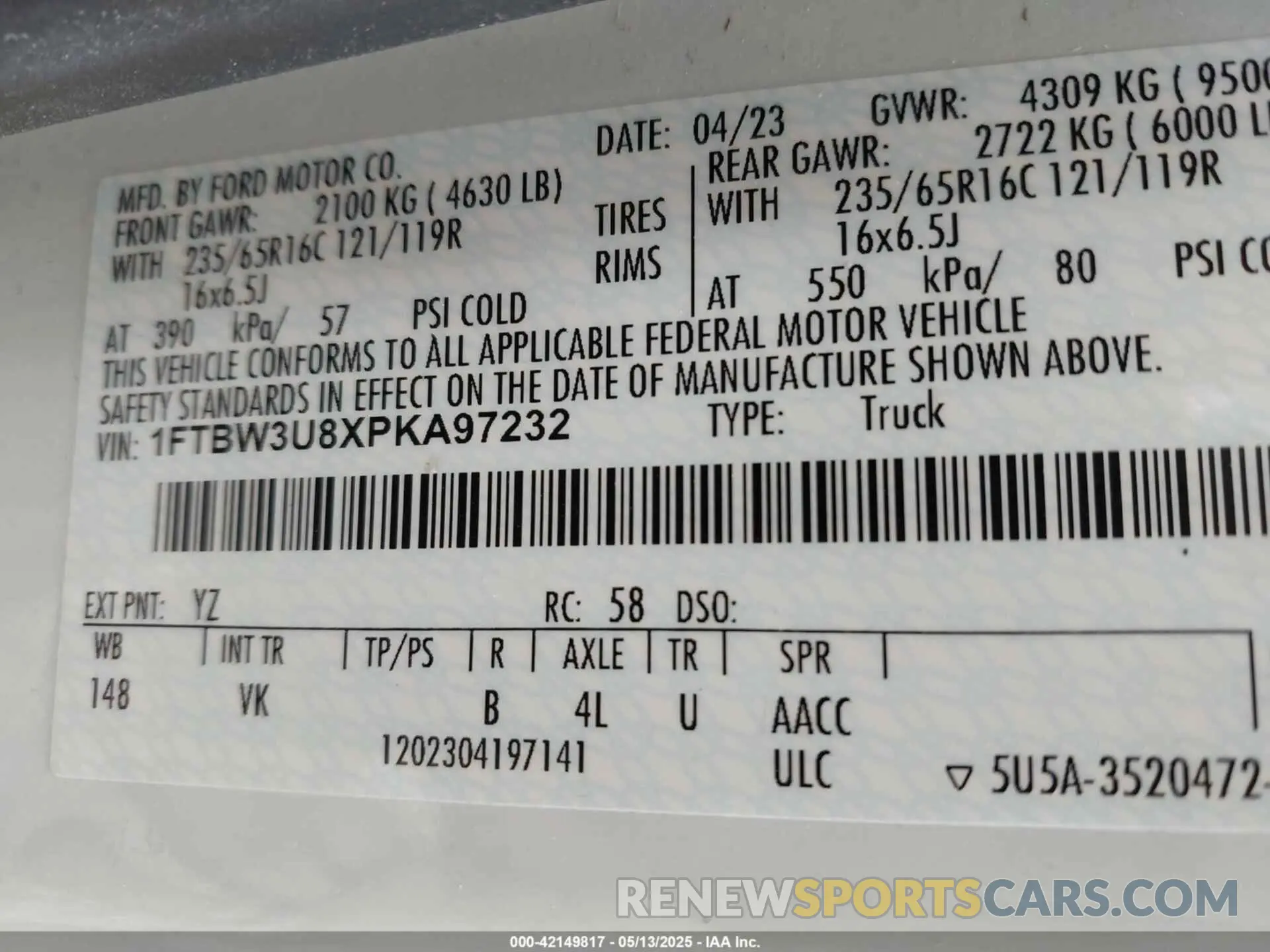 9 fotografías del automóvil dañado 1FTBW3U8XPKA97232 FORD TRANSIT-350 CARGO VAN 2023