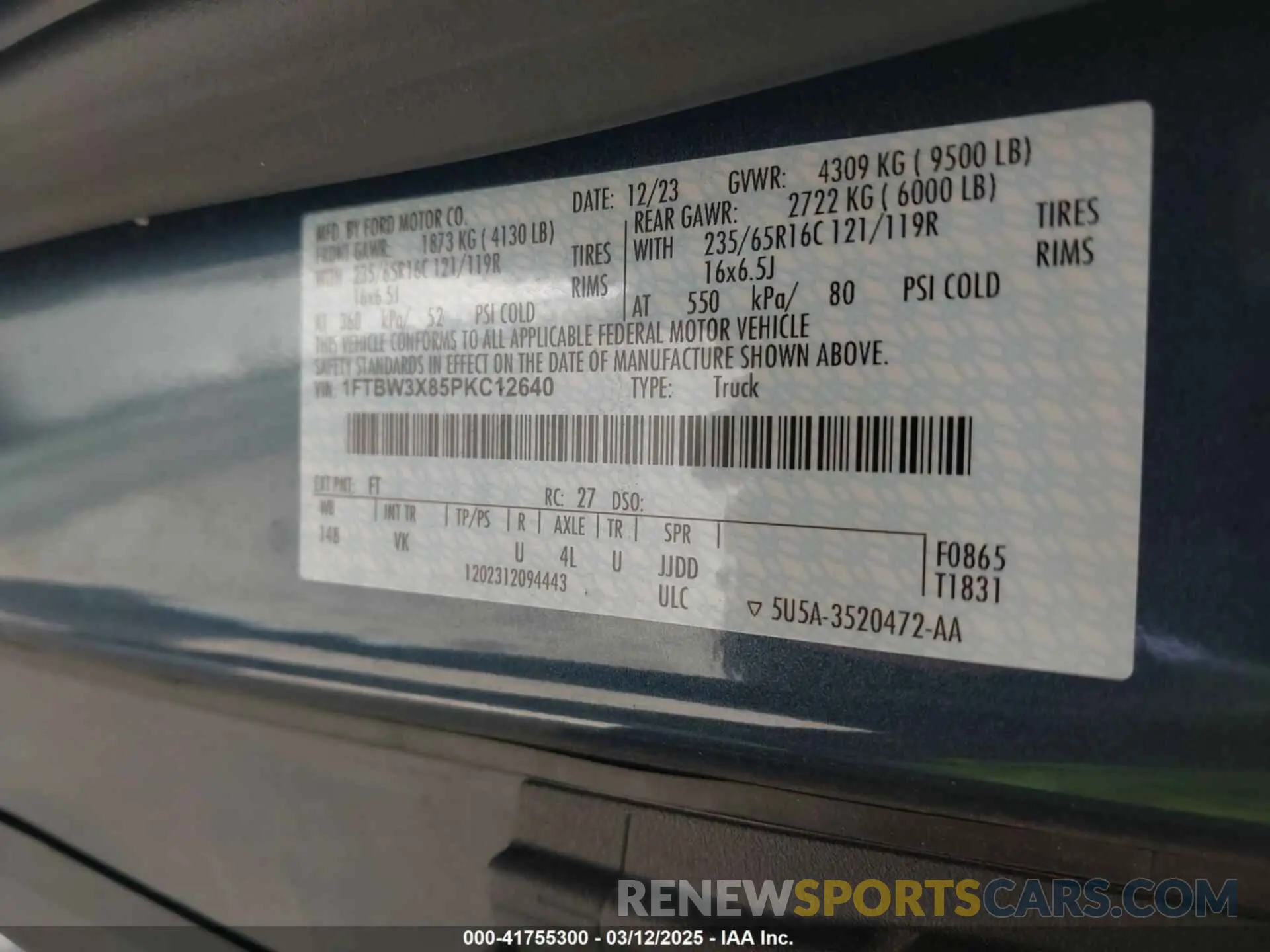 9 fotografías del automóvil dañado 1FTBW3X85PKC12640 FORD TRANSIT-350 CARGO VAN 2023