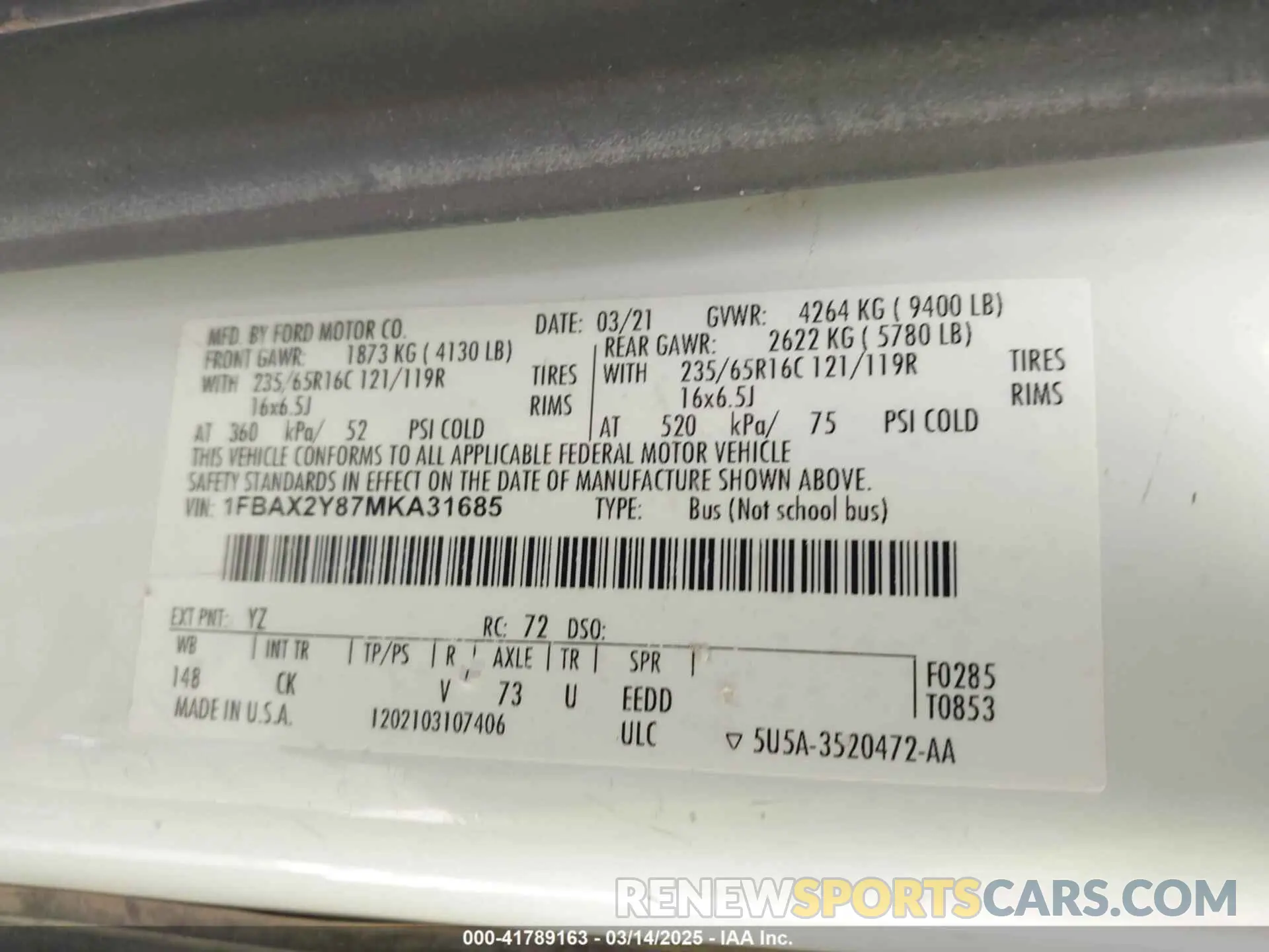 9 fotografías del automóvil dañado 1FBAX2Y87MKA31685 FORD TRANSIT-350 PASSENGER VAN 2021