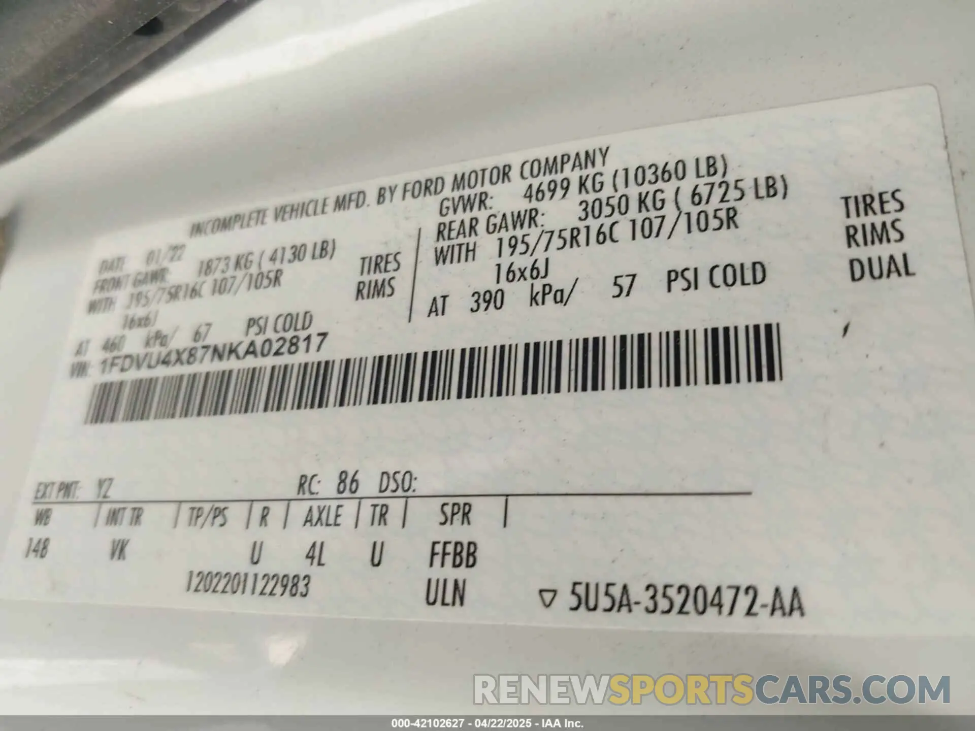 8 fotografías del automóvil dañado 1FDVU4X87NKA02817 FORD TRANSIT-350 PASSENGER VAN 2022